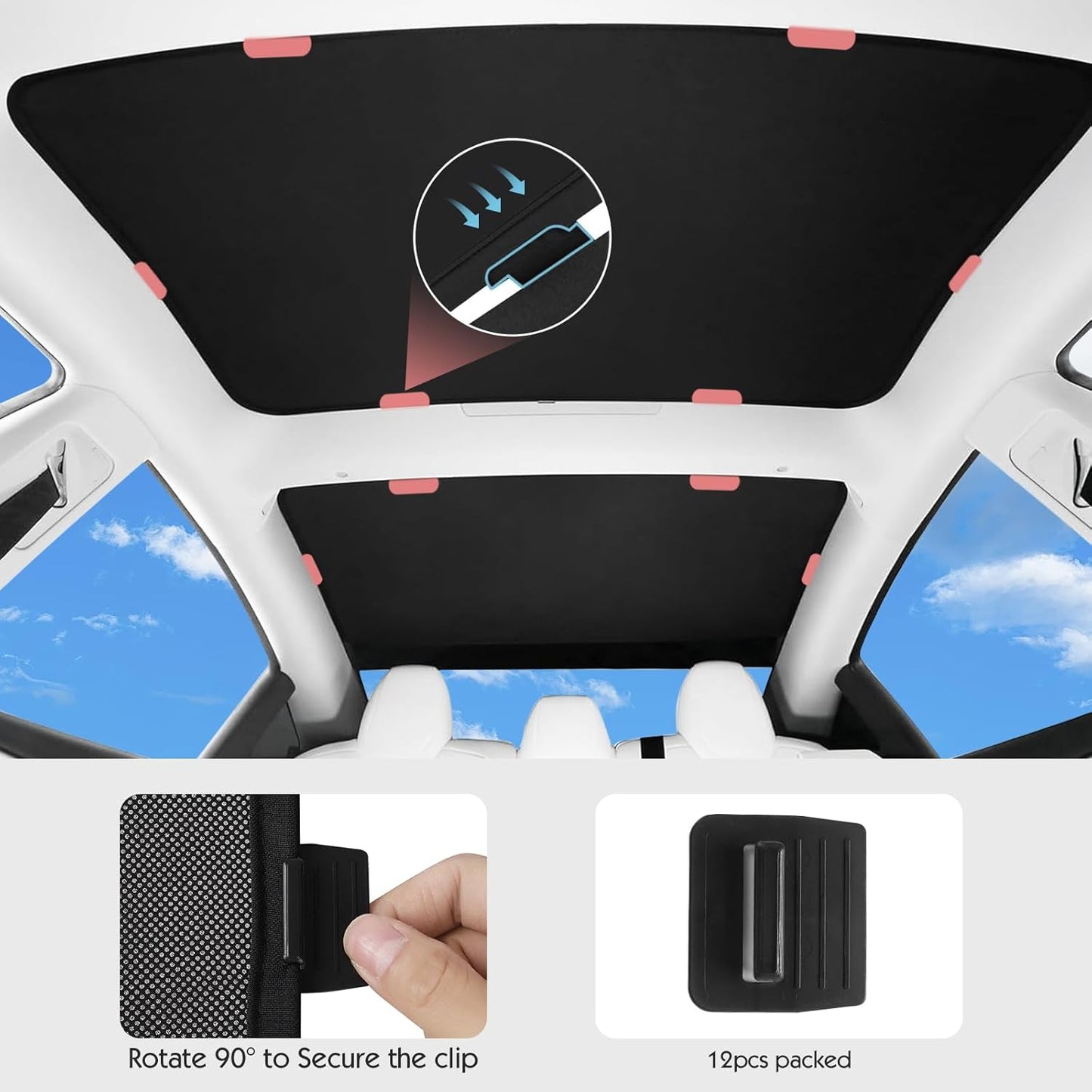 2024 Model 3 Sunshade Roof, Patent Magnetic Seamless Design for Tesla Model 3 Sunshade Accessories with No Gaps at All, Heat Insulating Sun Shade, with Storage Bag,Black