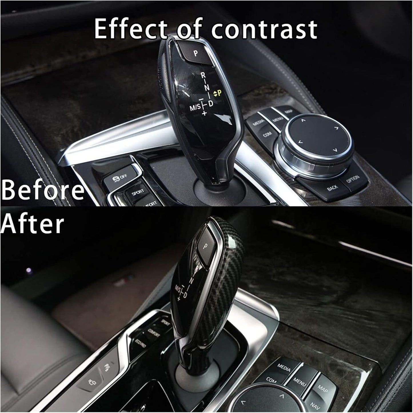 SYLCMB Carbon Fiber Speed Gear Shift Knob Head Cover Trim Sticker Fit for BMW 5 6 7 Series GT G32 G30 G11 G12 X3 X4 G01 G02 2016-2021 (Color Name : Black Carbon)