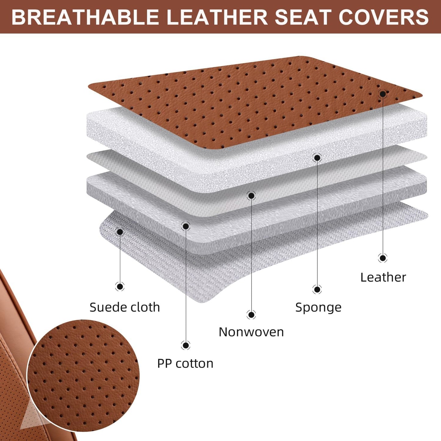TIEHESYT Car Seat Covers Full Set, Breathable Leather Automotive Front and Rear Seat Covers, Car Seat Protectors Full Set, Compatible with Most Vehicles, SUV (Brown, Front Pair)