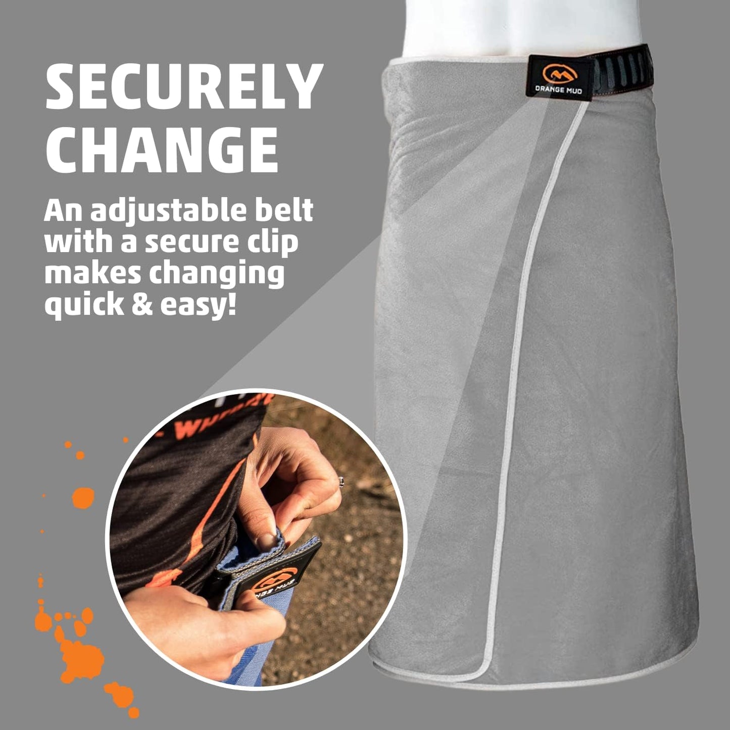 Orange Mud Transition & Seat Wrap V2.0: Microfiber Gym Towel, Seat Wrap & Cover for Athletes, Changing Towel, Gray