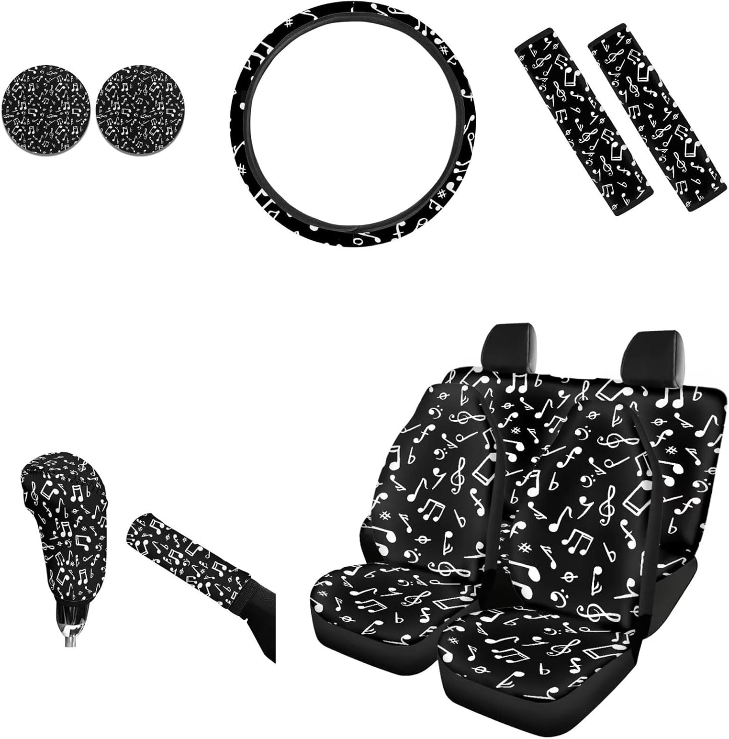 AFPANQZ Nebula Galaxy Car Seat Covers with Steering Wheel Cover, Seat Belt Shoulder Pads, Cup Holder Coasters, Gear Shift Knob and Handbrake Protector Cushion Full Set of 11 for Men Women Gift Navy