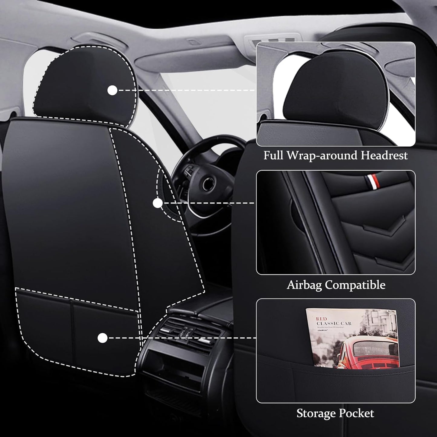 Seat Cover for Ford Transit 2015-2024, Waterproof Durable Compatible Airbag, Premium Leather Seat Protector(2 Seats Standard,Black)