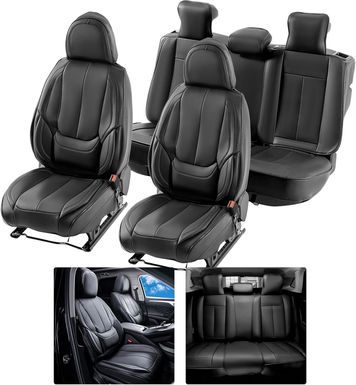 VEVOR Seat Covers, Universal Car Seat Covers Front Seats, 2pcs Faux Leather Seat Cover, Semi-Enclosed Design, Detachable Headrest and Airbag Compatible, for Most Cars SUVs and Trucks Gray