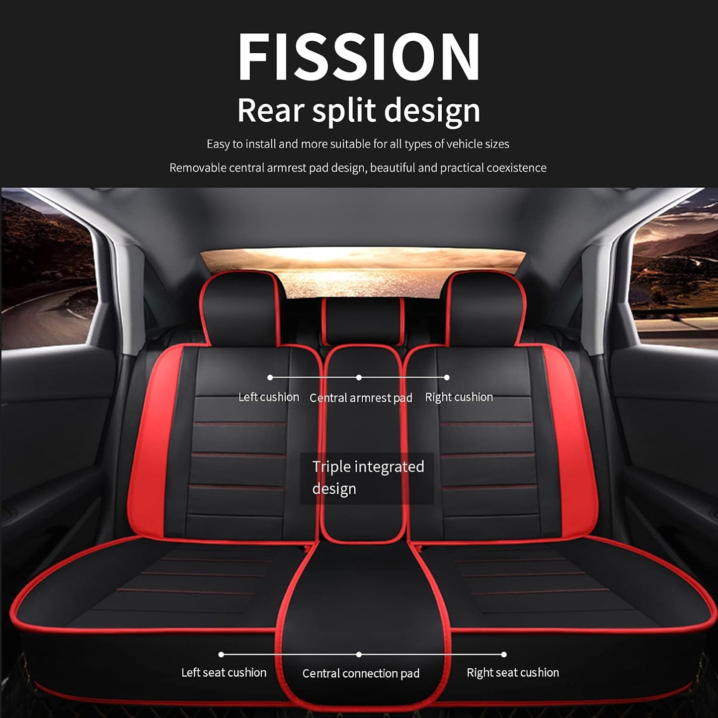 JMTBNO Car Full Set Seat Covers, Luxury Car Protectors, Universal Anti-Slip Driver Seat Cover with Backrest Fit for Most Sedans SUVs Cars Minivans (Red)