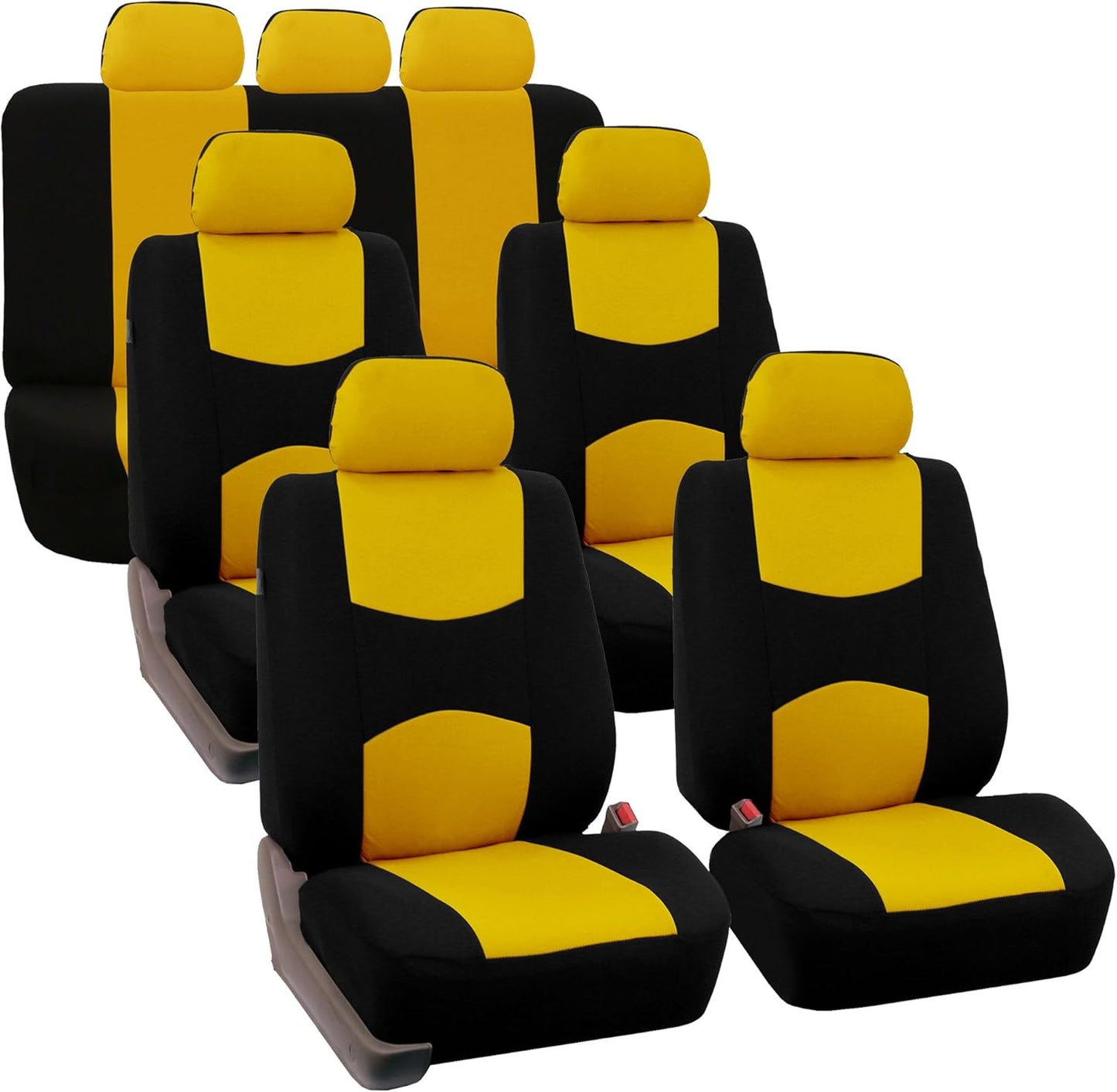 FH Group Flat Cloth Full Set Car Seat Covers Three Row 7 Passenger Set - Universal Fit for Cars, Trucks & SUVs (Beige) FB050217