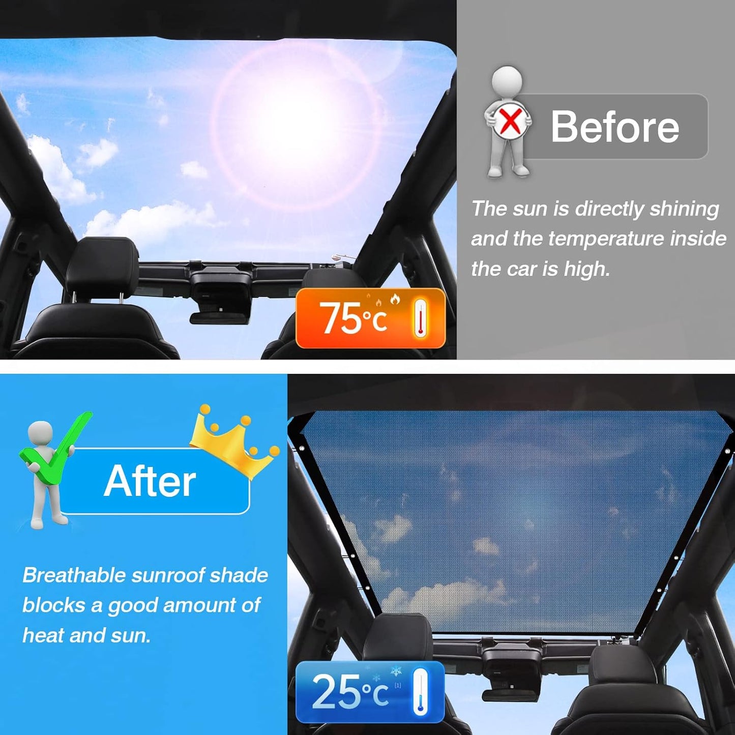 Karltys Compatible with Sunshade Ford Bronco 2023 2022 2021 4 Door Mesh Sunroof Sun Shade Top Roof Shade Foldable Sun Cover UV & Heat Insulation (Not for Bronco Sport)