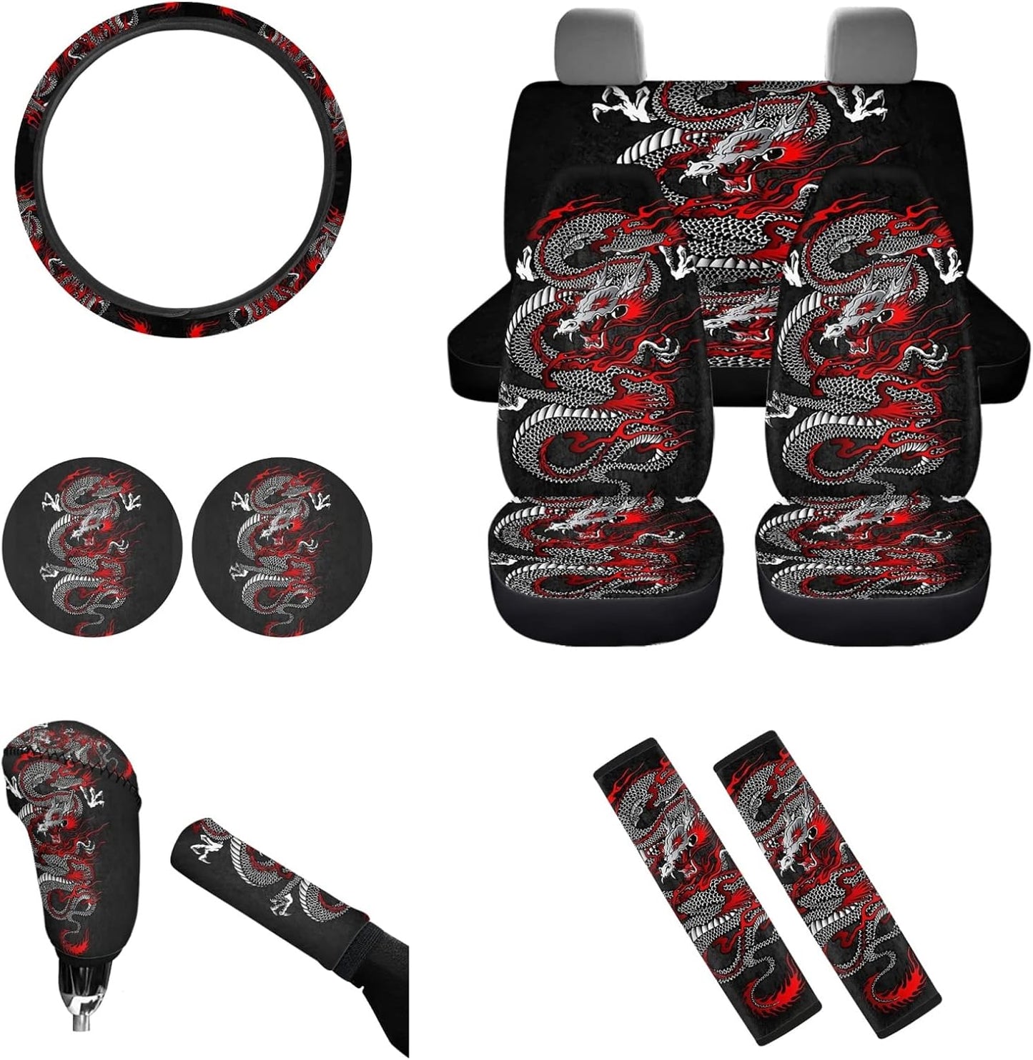 AFPANQZ Nebula Galaxy Car Seat Covers with Steering Wheel Cover, Seat Belt Shoulder Pads, Cup Holder Coasters, Gear Shift Knob and Handbrake Protector Cushion Full Set of 11 for Men Women Gift Navy