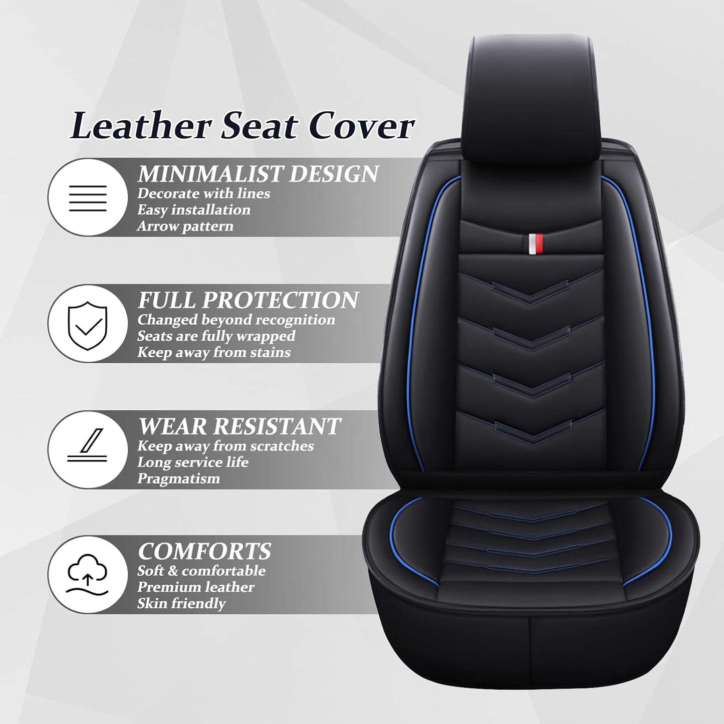 Car Seat Cover for GMC Terrain 2010-2024, Waterproof Durable Compatible Airbag, Premium Leather Seat Protector(2 Seats Standard,Black Blue)