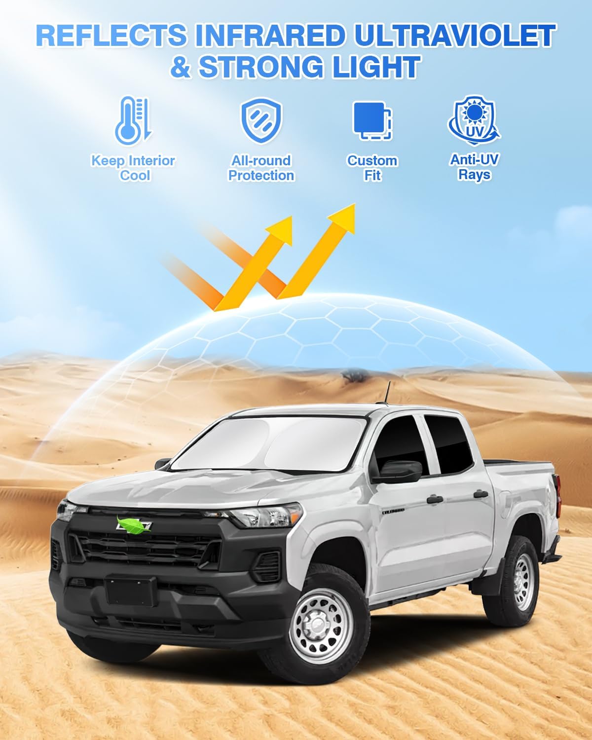 Canvcle Sunshades for Chevrolet/Chevy Colorado 4Door 2015-2022 Windshield Window Sun Shade Side Rear Sun Visor Shield Privacy Cover Keep Vehicle Cool Black 5PCS