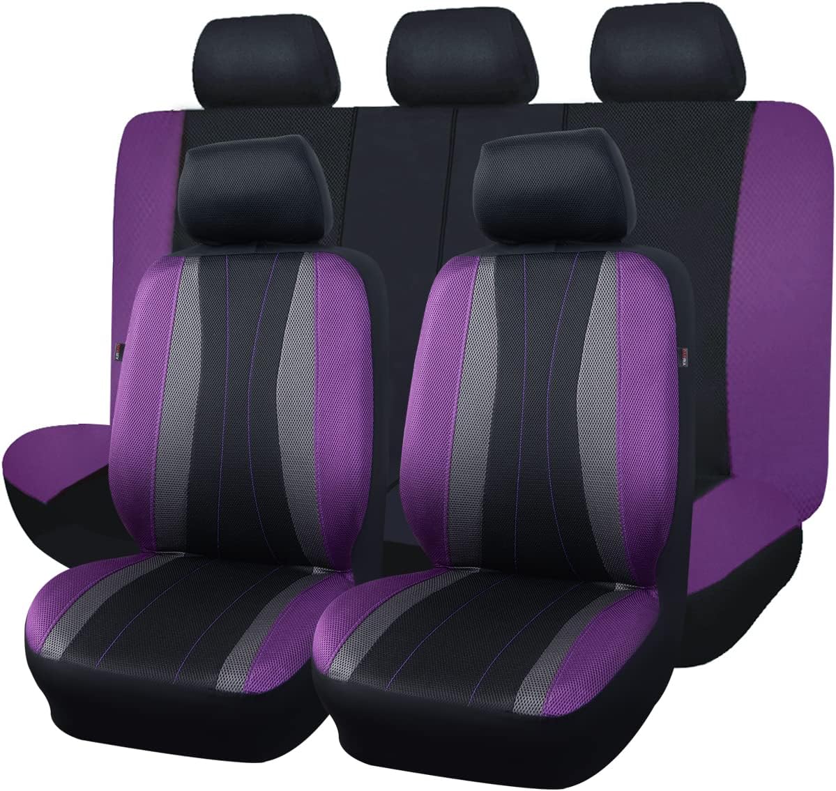 Flying Banner car seat Covers Full Set Faux Leather Air Mesh Breathable Man Lady Airbag Compatible Rear Bench Split 40/60 50/50 60/40 Truck Pick Up (Full Set - Low Back, Black Black)