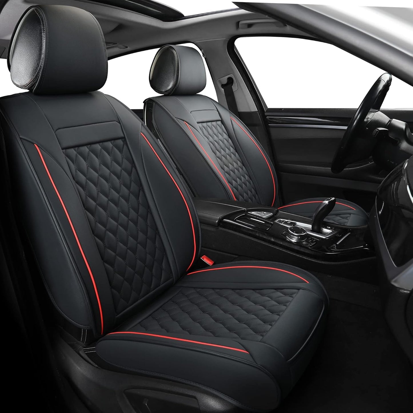 Vankerful Car Seat Covers Front Pair,Universal Fit for Most Cars,SUV,Sedans and Pick-up Trucks,Automotive Faux Leather Vehicle Cushion Covers(Front Pair,Black/Blue)