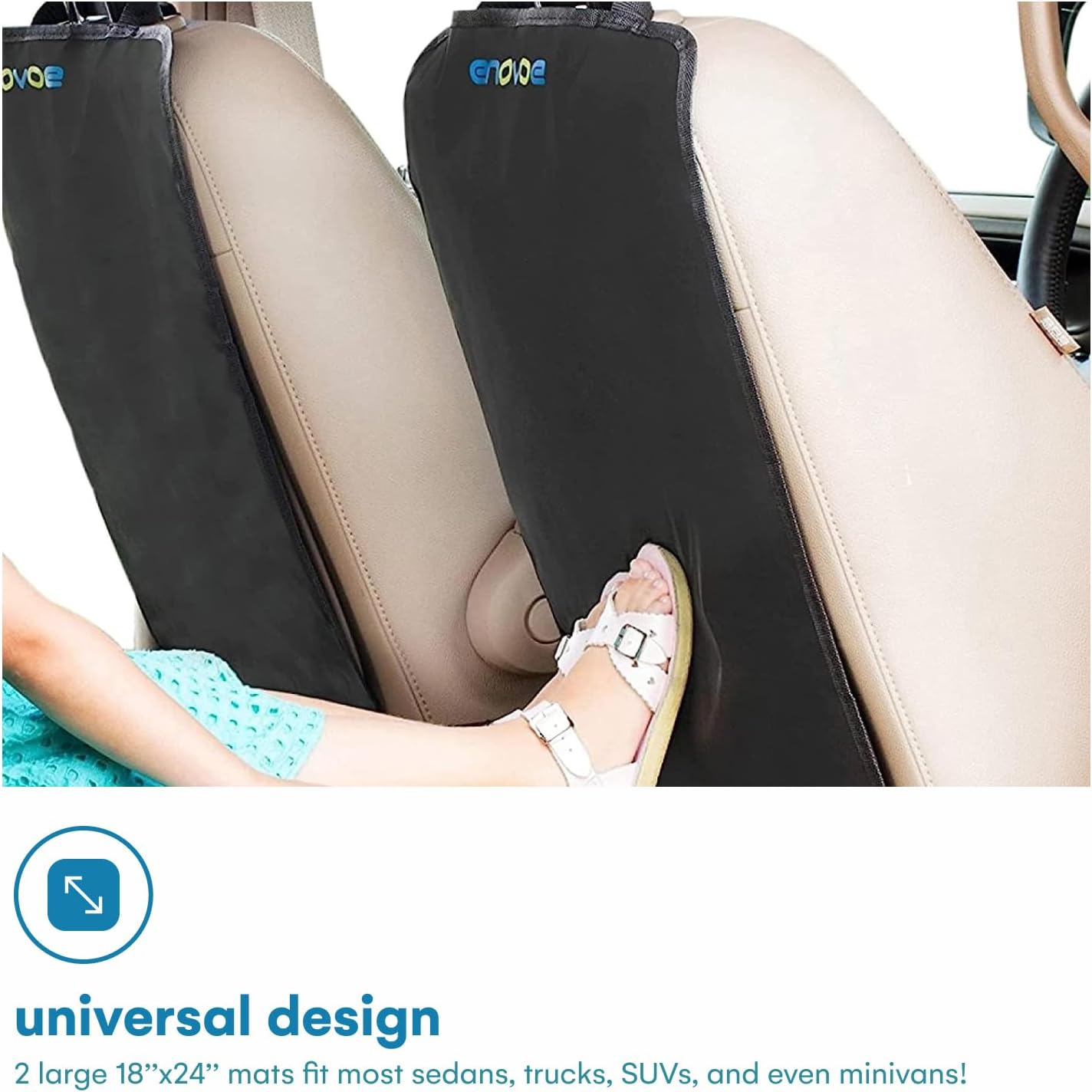 Enovoe Back Seat Protector for Kids - 2 Pack - Premium Quality Car Kick Mats - Best Waterproof Protection for Upholstery from Dirt, Mud, Scratches - Extra Large Car Seat Protector Back of Driver Seat