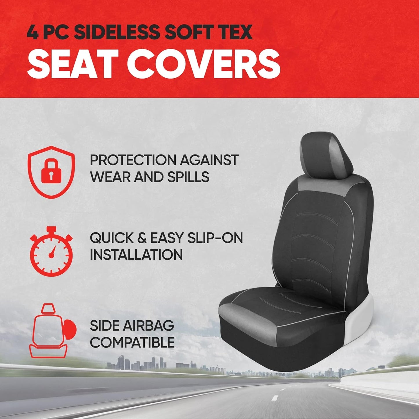 Motor Trend Black Cloth Car Seat Covers for Front Seats – Premium Automotive Bucket Seat Covers, Made for Vehicles with Removable Headrests, Interior Covers for Truck Van SUV, Black Stitched