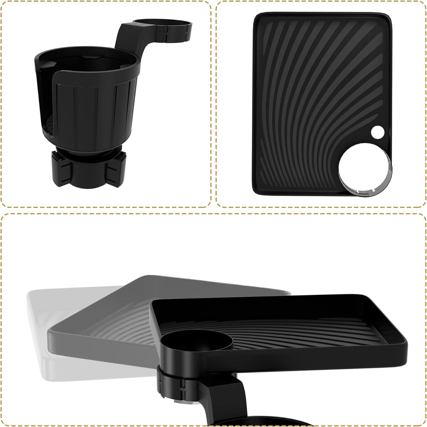 Upgraded Car Cup Holder Tray with Expandable Base Cup Holder Expander for car Compatible with Yeti 14/24/36/46oz Ramblers, Hydro Flasks 32/40oz, Other Large Bottles Mugs in 3.4"-4.0"
