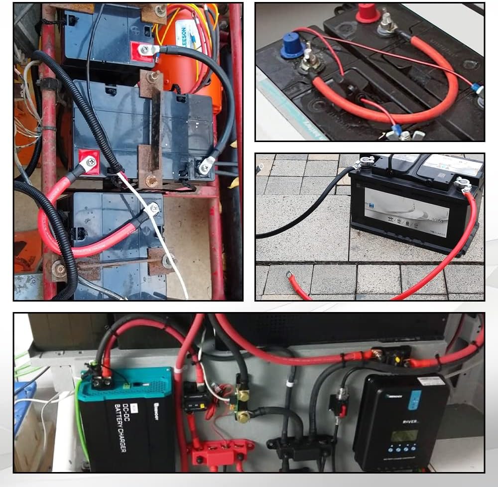 3FT 2 AWG Battery Cables 2 Gauge Pure Copper Battery Inverter Cables with 5/16 in Lugs Both Ends battery parallel cables Wire Set for Automotive Solar Power Inverter Marine Boat RV Car Motorcycle