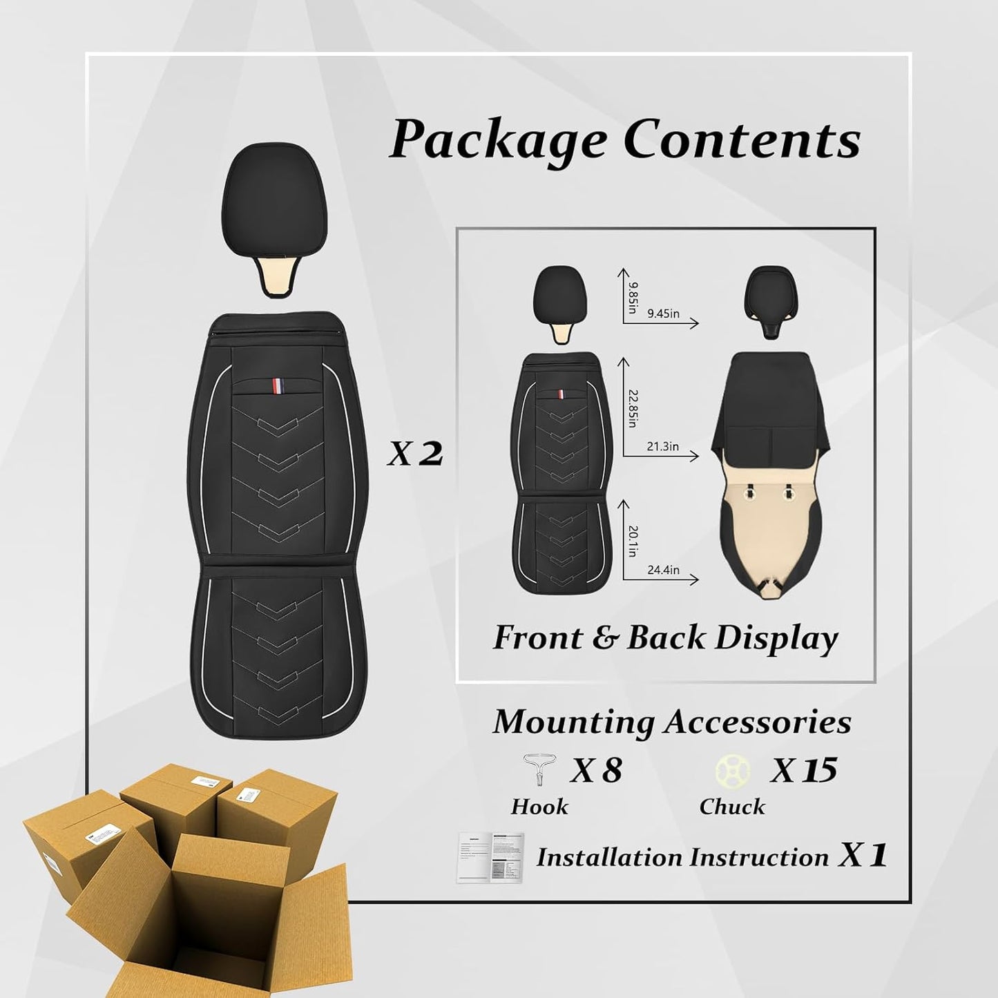 Car Seat Cover for Dodge Challenger 2008-2023, Waterproof Durable Compatible Airbag, Premium Leather Seat Protector(2 Seats Standard,Black White)
