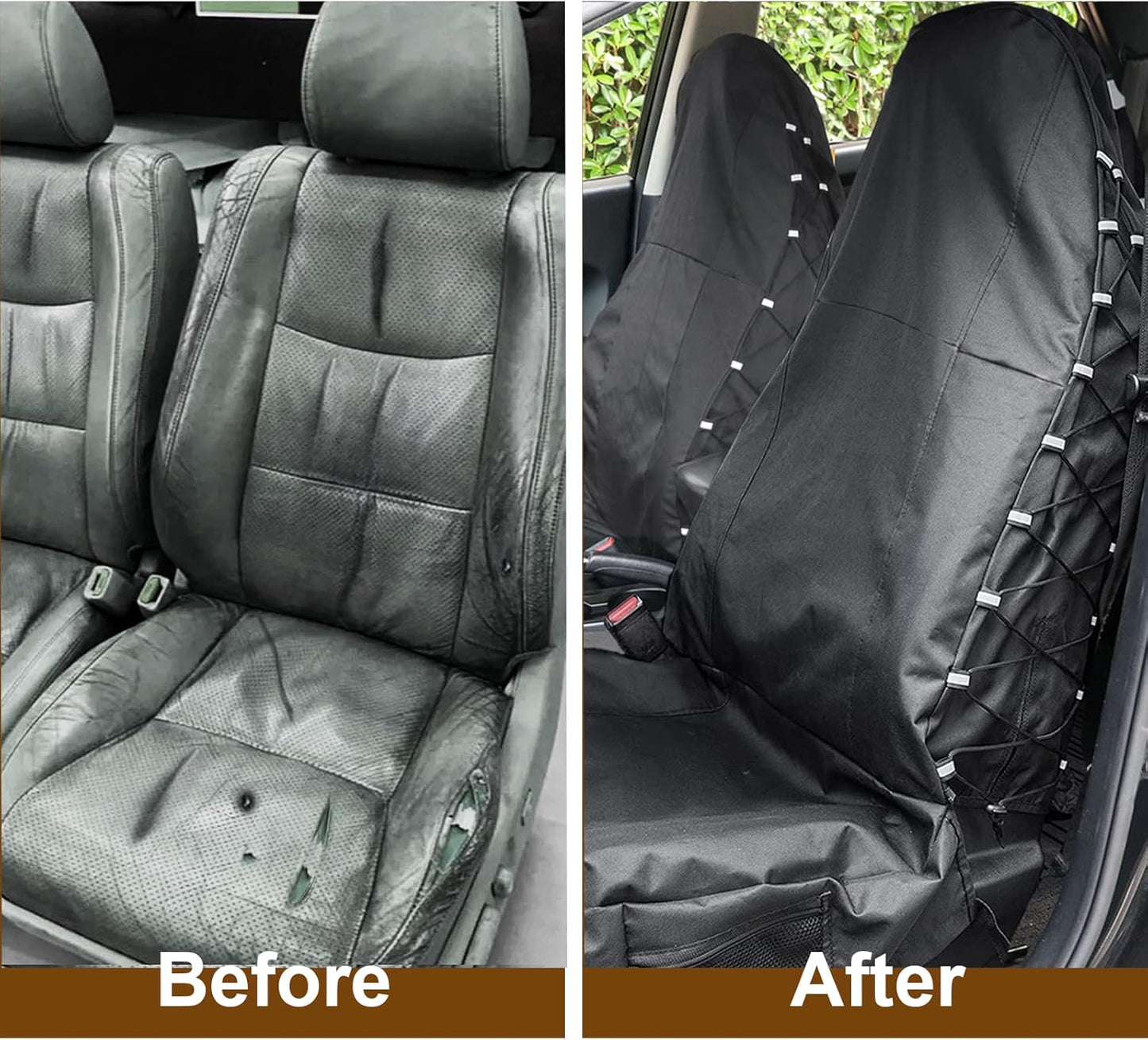 TIROL Waterproof Front Seat Covers High Back Front Seat Cover Universal Black Seat Protectors with Multi-Pockets Organizer for Storage (Pack of 2)