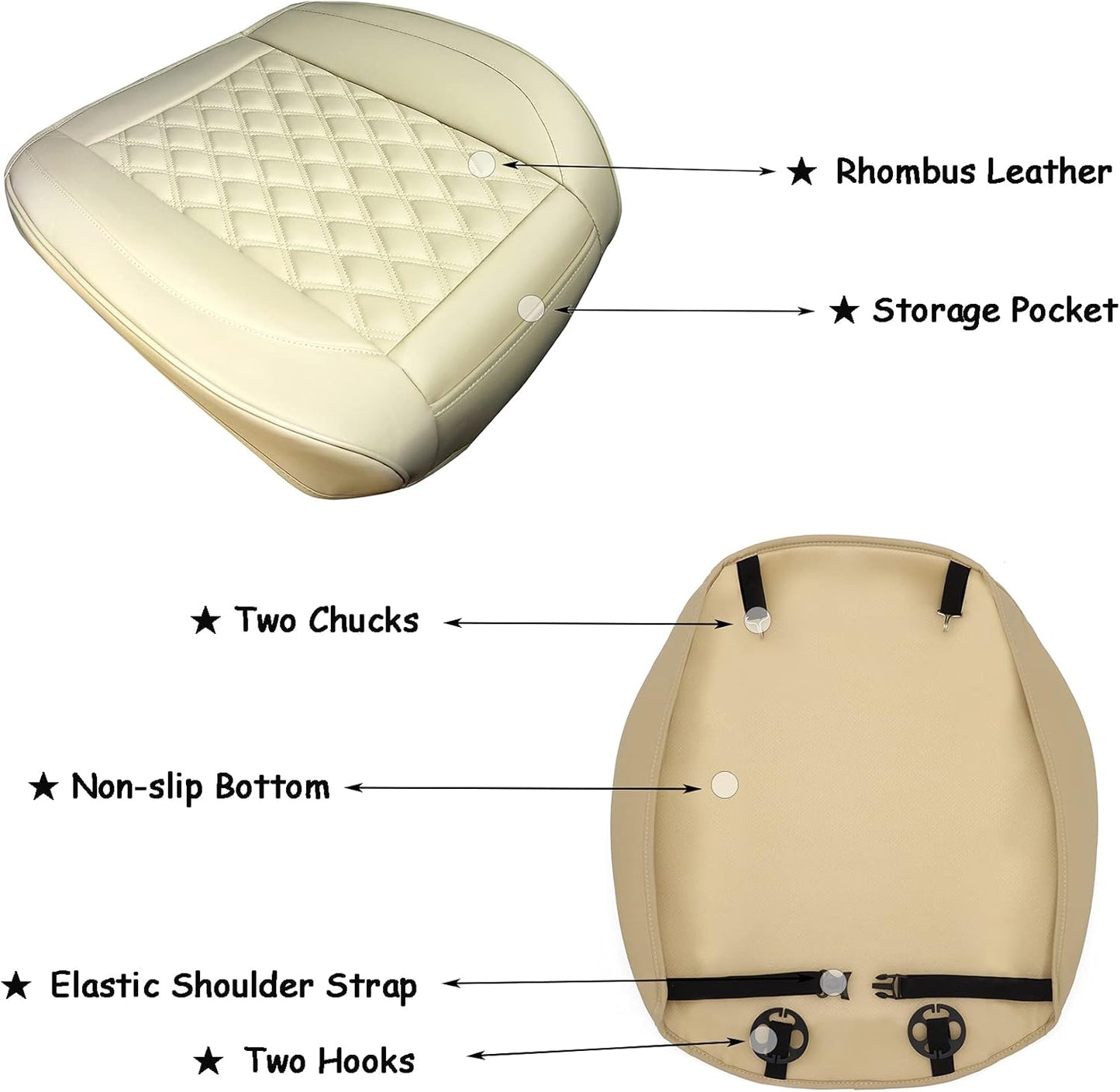 Mefuzn 2 Pack Car Seat Covers Front Seat Luxury PU Leather Car Seat Cushions Covers Compatible with 90% Vehicles Edge Wrapping Car Front Seat Cushion with Storage Pockets (Beige-2PCS)
