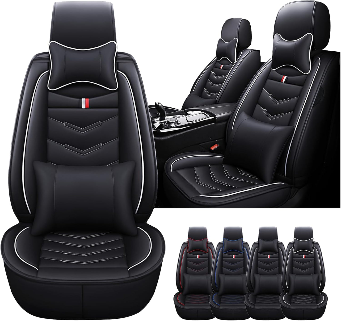 Car Seat Cover for GMC Terrain 2010-2024, Waterproof Durable Compatible Airbag, Premium Leather Seat Protector(2 Seats Standard,Black Blue)
