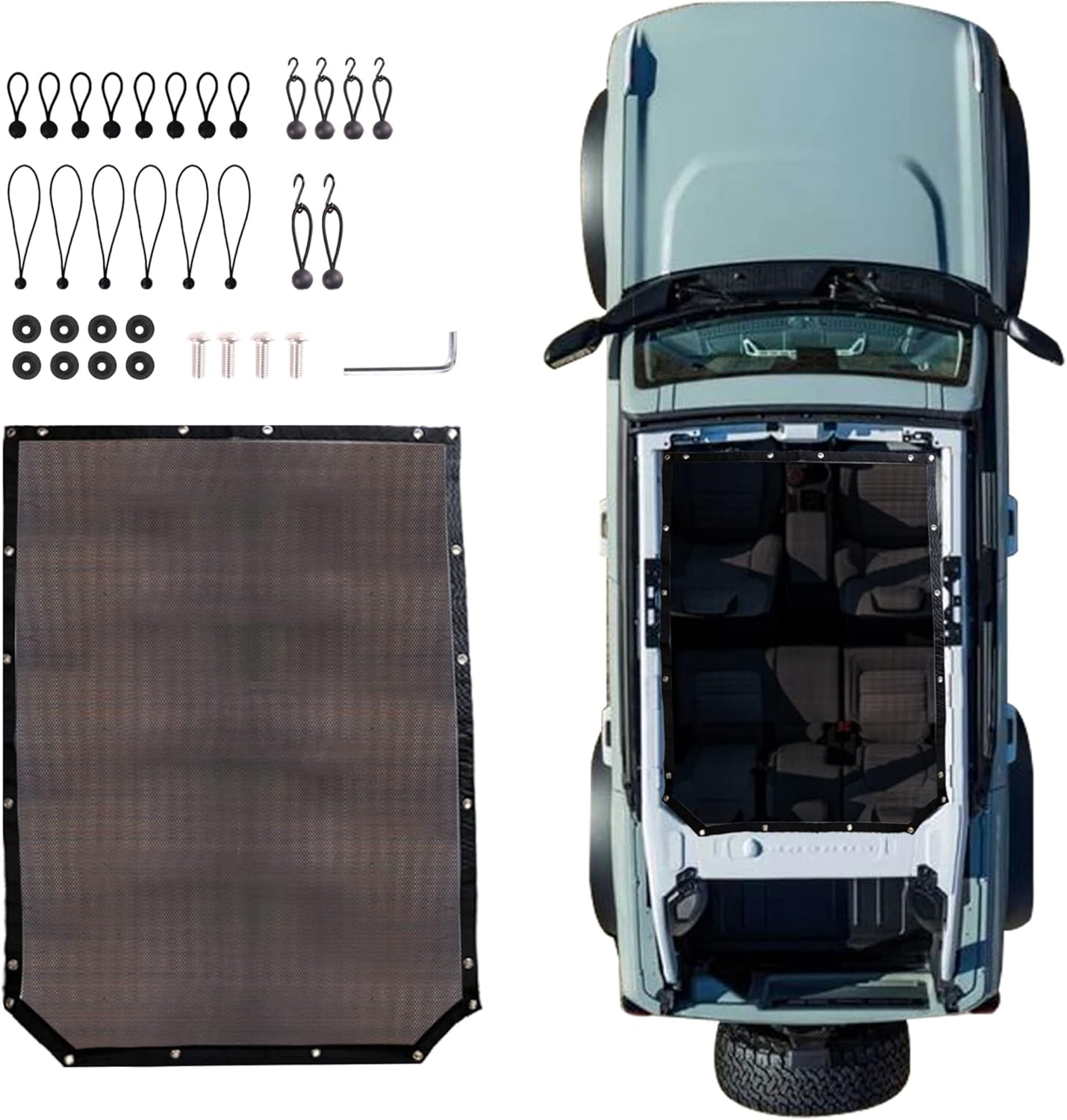 RERPRO Sunshade Compatible with 2021 2022 2023 2024 2025 New Ford Bronco 4 Door Sun Shade Bikini Top Roof Bimini Soft Mesh Net Exterior Accessories, Blocks UV Wind Noise, Black