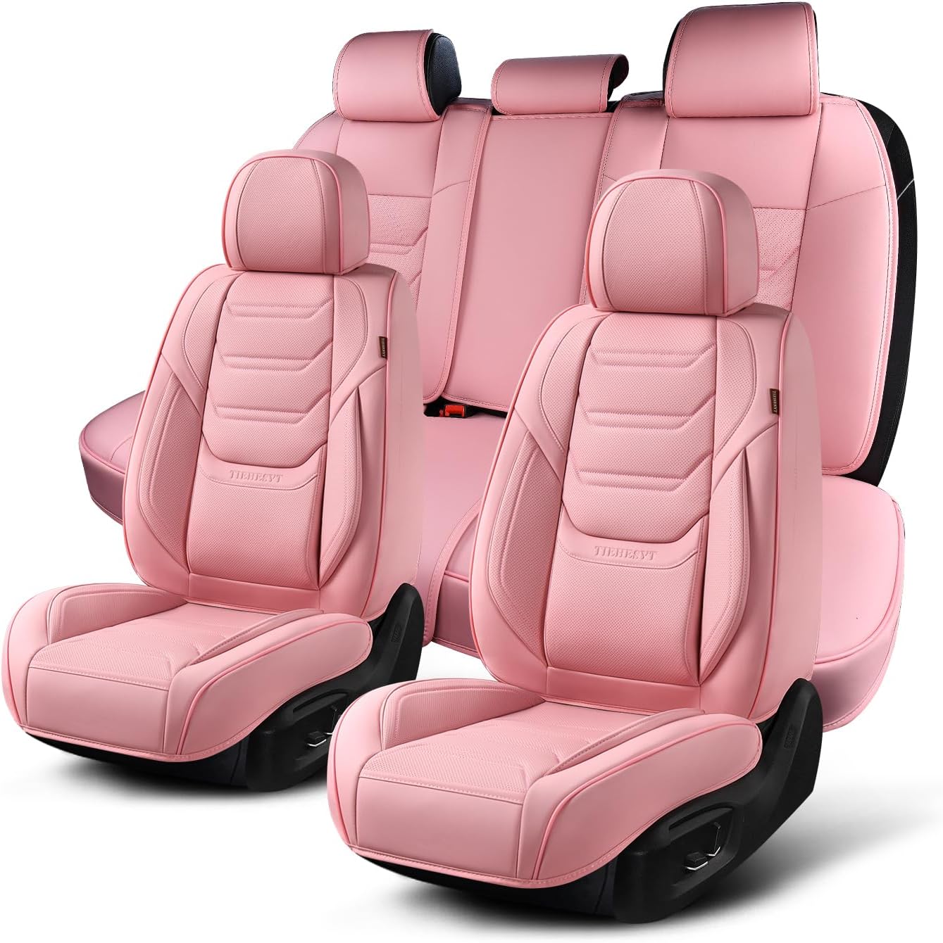 TIEHESYT Car Seat Covers Full Set, Breathable Leather Automotive Front and Rear Seat Covers, Car Seat Protectors Full Set, Compatible with Most Vehicles, SUV (Brown, Front Pair)