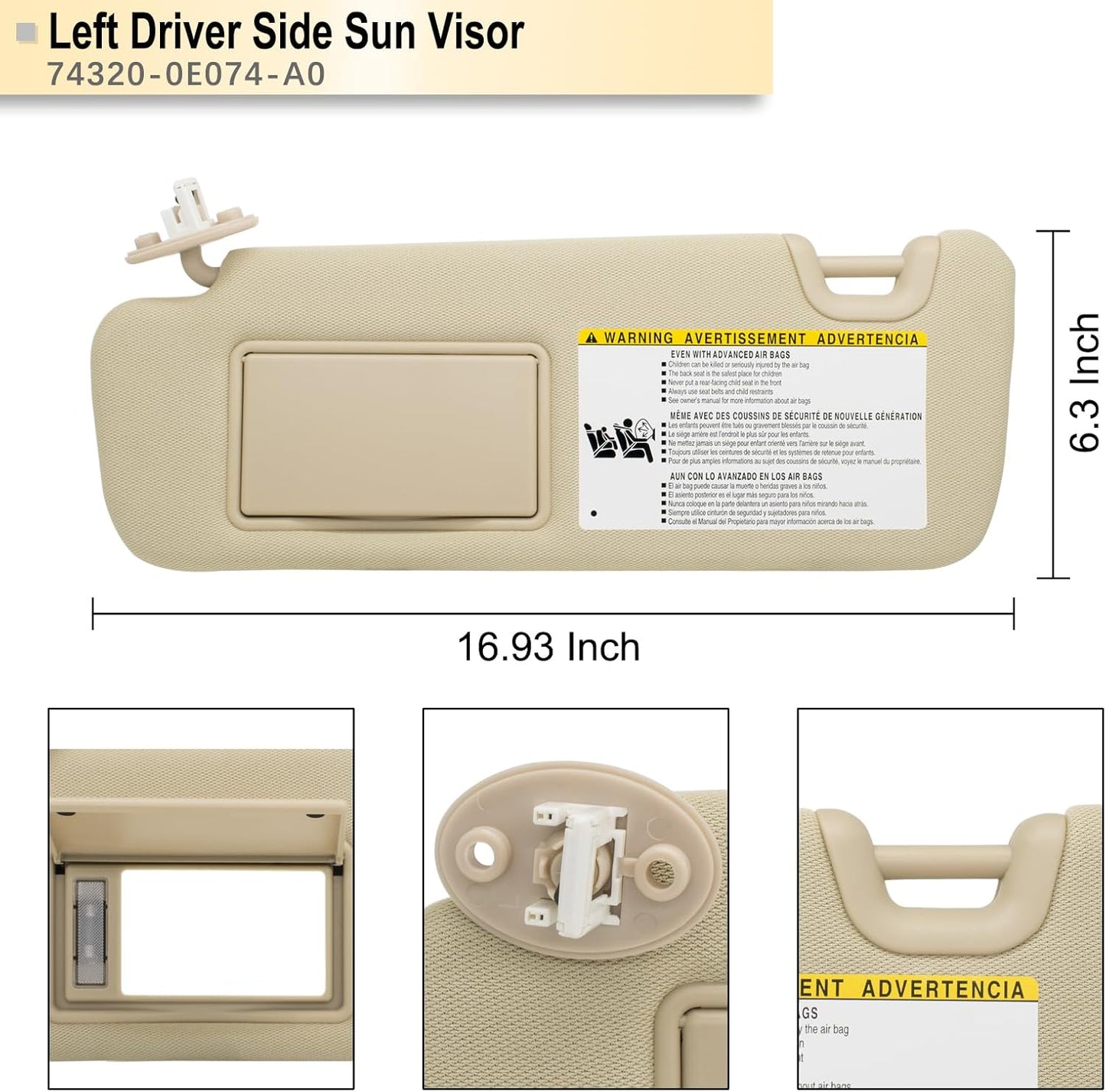 NHILES Left Driver Side Sun Visor Compatible with Toyota Highlander 2014 2015 2016 2017 2018 2019 Replaces# 74320-0E074-A0 Color Flaxen