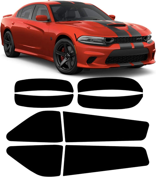 Aggressive Overlays for 2015-2021 Dodge Charger Package Deal - Tail Light - Front & Rear Tinted Side Marker Light Overlays | Precut Smoked Vinyl Tint Film Black Out Dark Smoked (20% Package Deal)