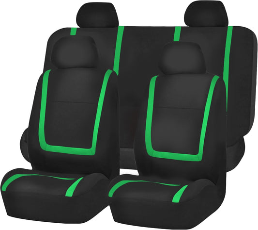FH Group Car Seat Covers Full Set Cloth-Universal Fit Automotive Seat Covers, Low Back Front Seat Covers, Solid Back Seat Cover, Washable Car Seat Cover for SUV, Sedan and Van Green