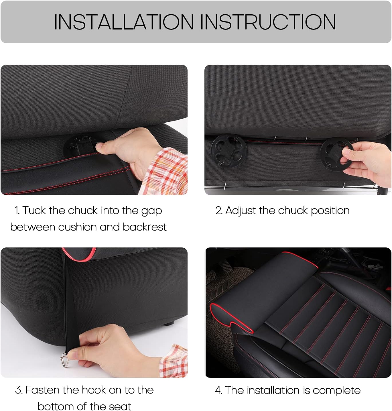 otoez Faux Leather Car Seat Extender Chair Leg Extender Comfortable Leg Support Pillow Extended Auto Seat Cushion (Black & Red)