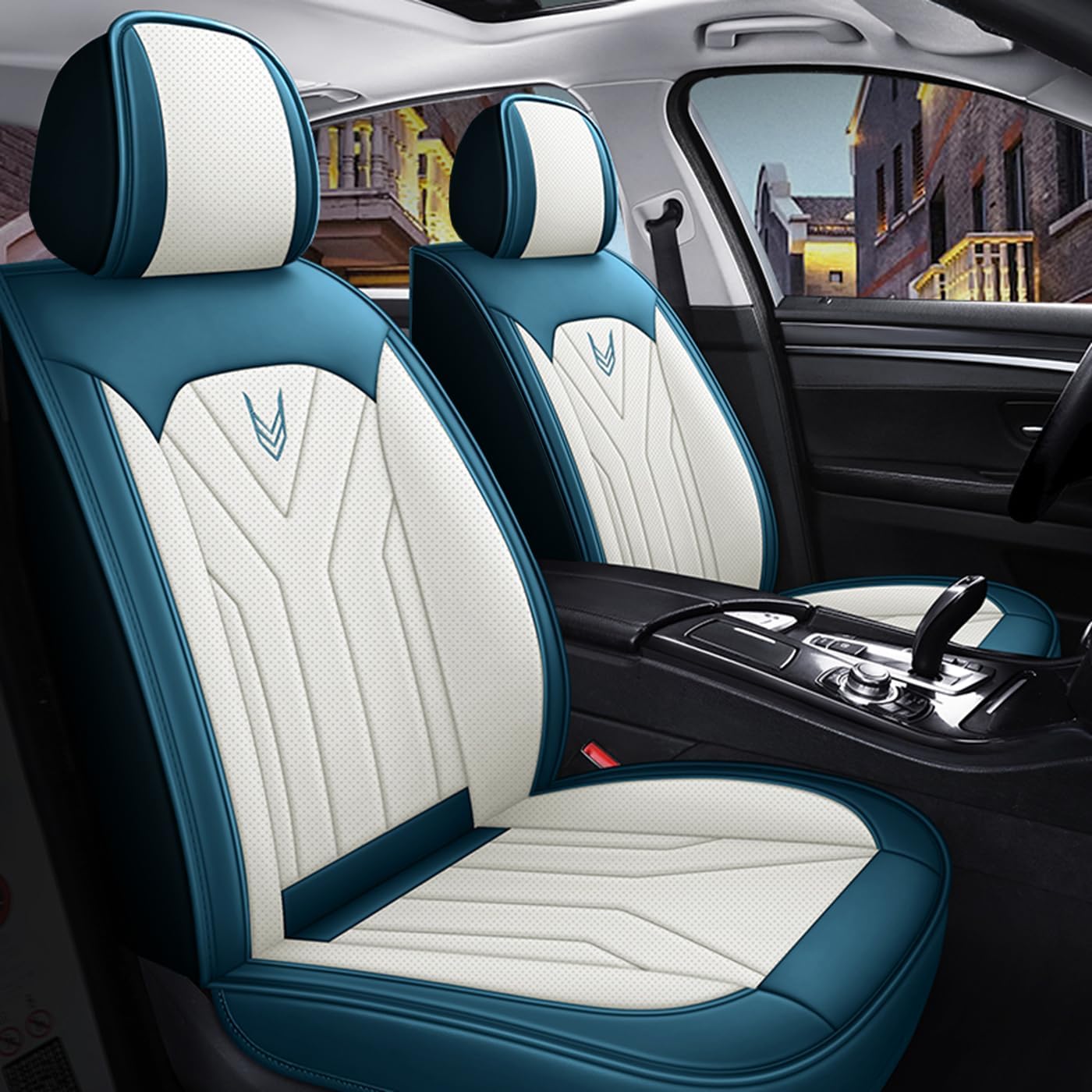 QUYDDC Car Seat Covers Full Set 3D Foam Back Support, 2 Front Seats Universal Fit for Most Trucks,Sedan and SUVs, Waterproof PU Leather Super Breathable, Storage Bags, All Season, Red +White