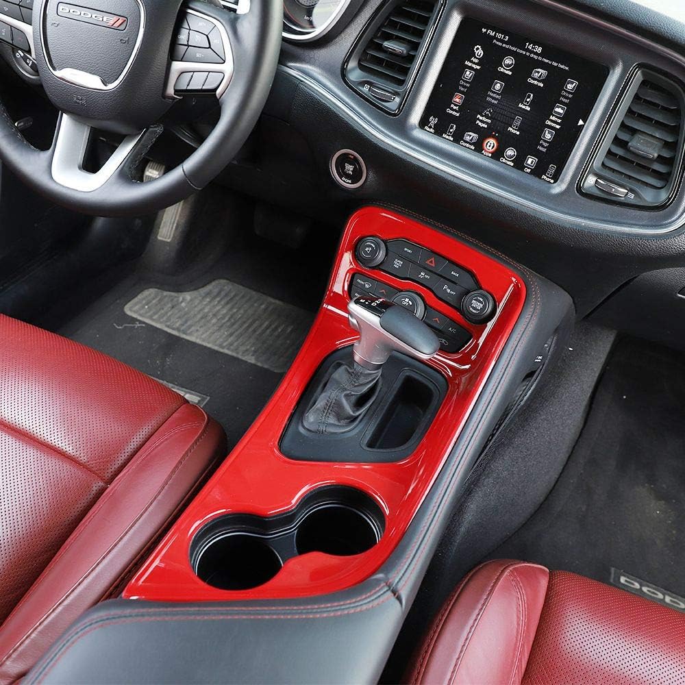 Voodonala Gear Shift Shifter Panel Shift Lever Panel Transmission Gear Selector Gearstick Panel Cover Trim Fit for 2015-2024 Dodge Challenger Interior Accessories ABS Red