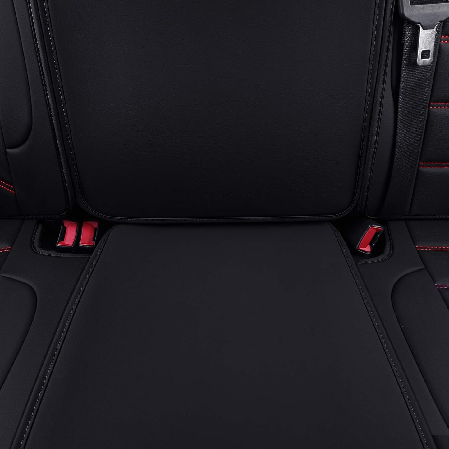 LUCKYMAN CLUB Bench Silverado Seat Covers Fit for 2007-2025Sierra Chevy Silverado 1500 2500 3500 Crew,Double,Extended Cab with Water Proof Faux Leather (Black & Red Rear Covers)