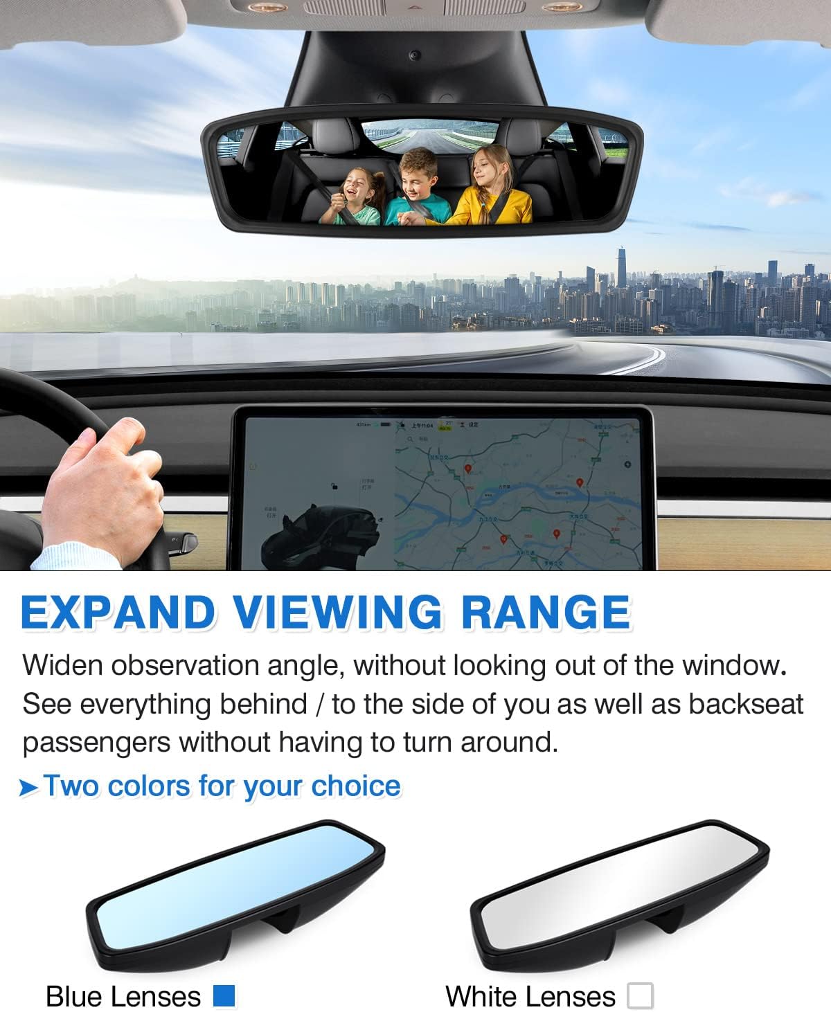 Shademax Custom Fit for Rear View Mirror Tesla Model Y 2023 2022 2021 2020 Anti-glare Wide Angle Reduce Blind Spots Inside Panoramic Rearview Mirror Model Y Accessories 1PCS (White Lens)