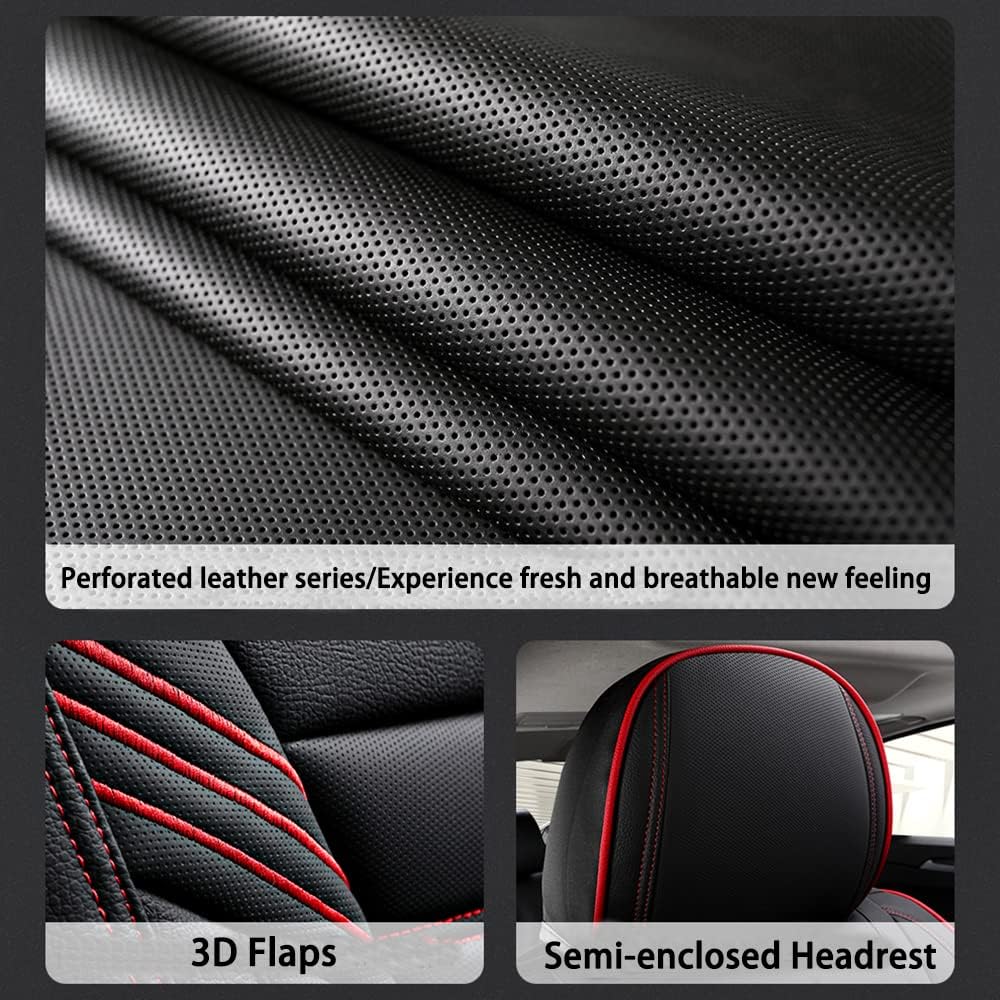 AIMENGMY 5 Car Seat Covers Full Set with Waterproof PU Leather Universal Automotive Vehicle Auto Interior Accessories Non-Slip Cushion fit for Most Cars, Red