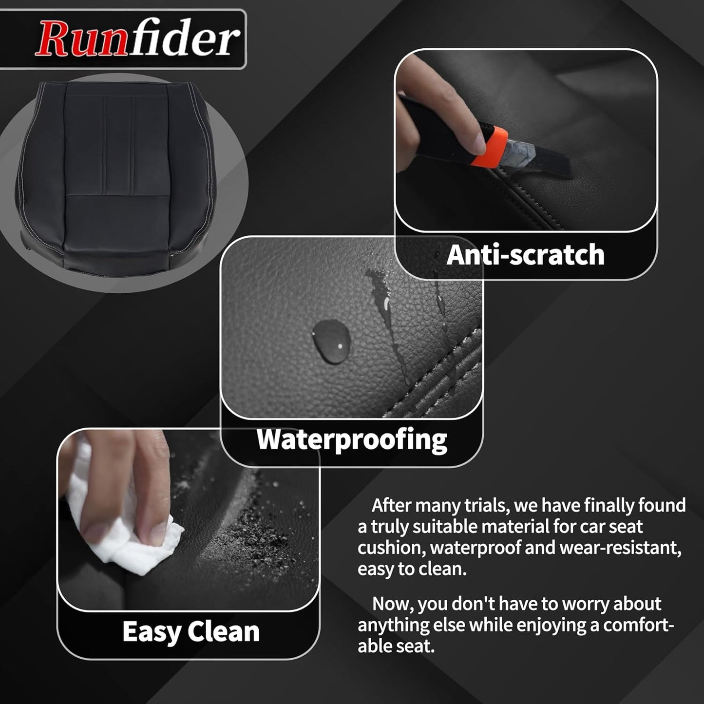 runfider Black Driver or Passenger Side Bottom Replacement Leather Seat Cover Compatible with Chrysler Town & Country Dodge Grand Caravan 2011 2012 2013 2014 2015 2016