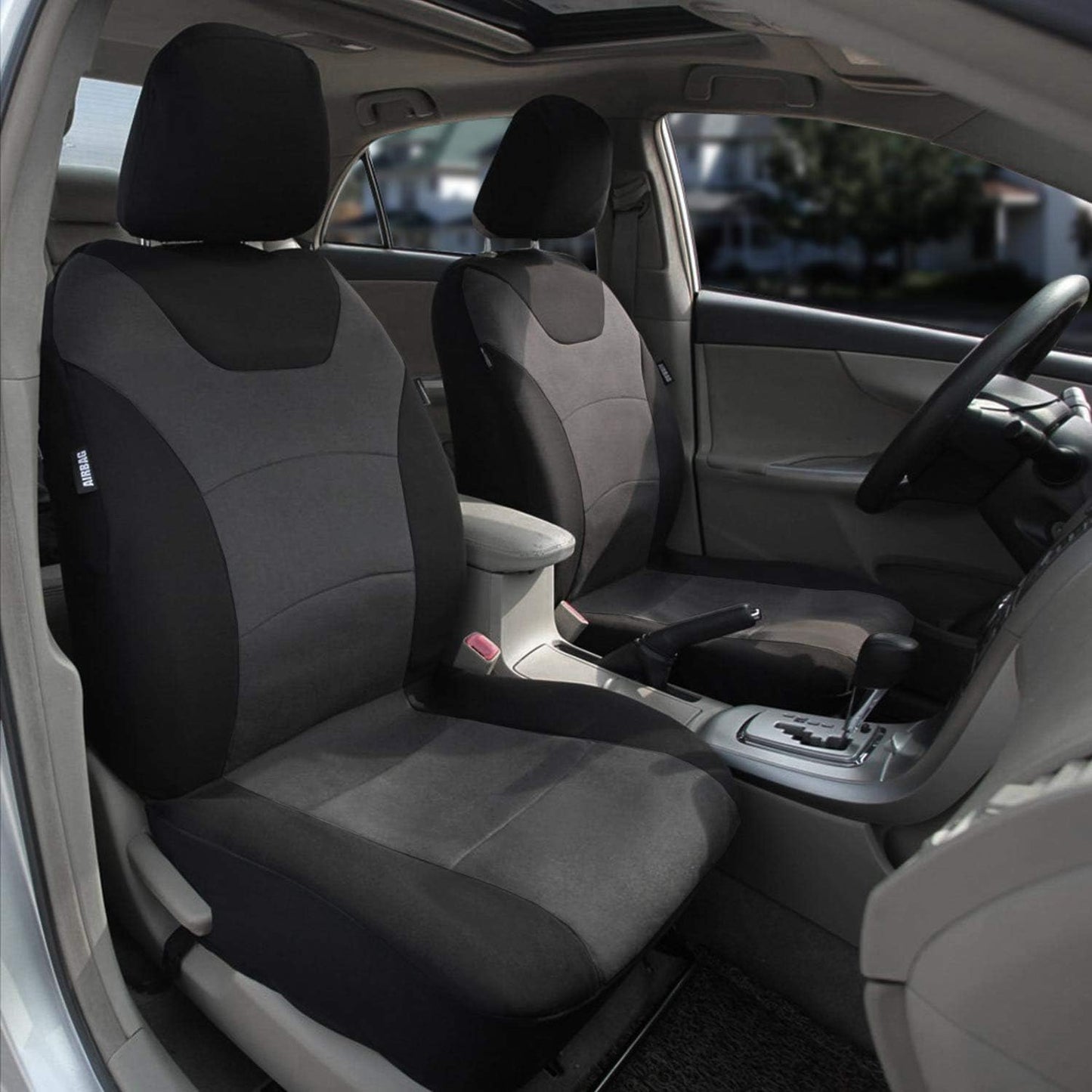 Car Front Seat Covers, 2 Pcs Universal Fit Seat Covers for Sedan, Truck, SUV 1 Pair of Cloth Bucket Seat Covers, Black Gray
