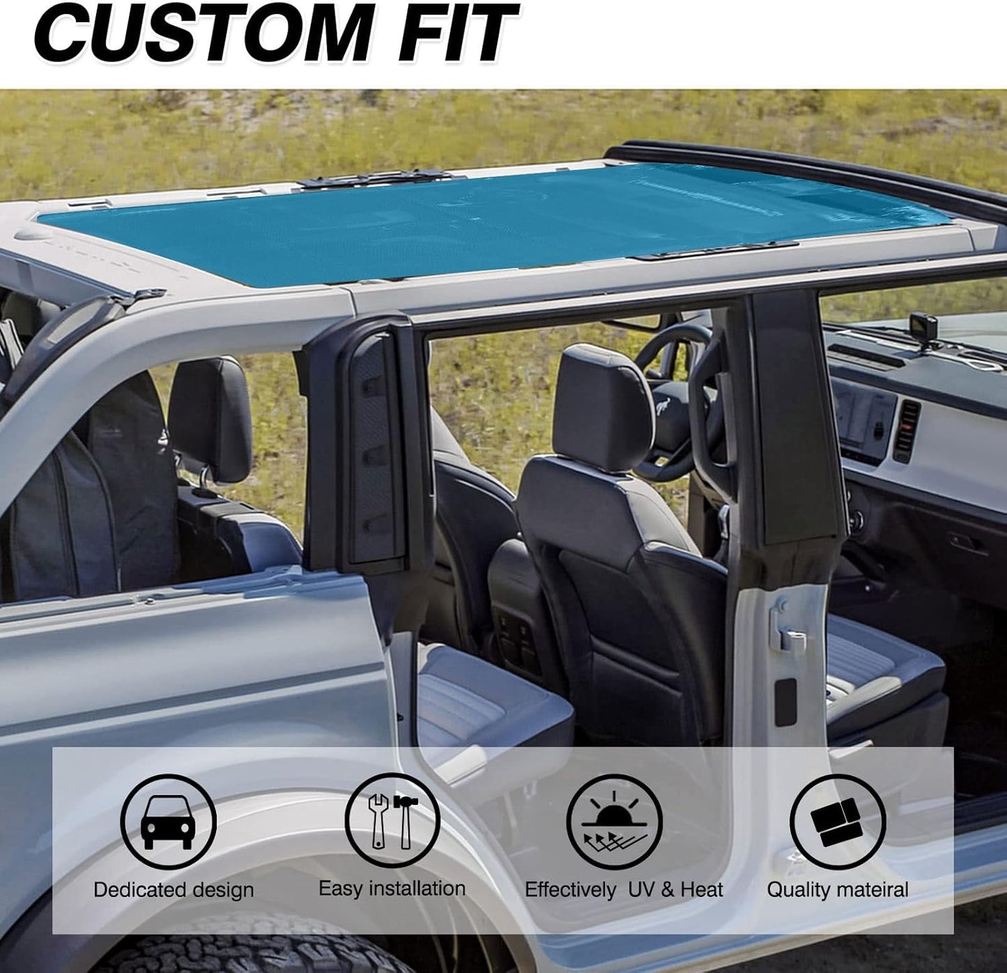 Karltys Compatible with Sunshade Ford Bronco 2023 2022 2021 4 Door Mesh Sunroof Sun Shade Top Roof Shade Foldable Sun Cover UV & Heat Insulation (Not for Bronco Sport)