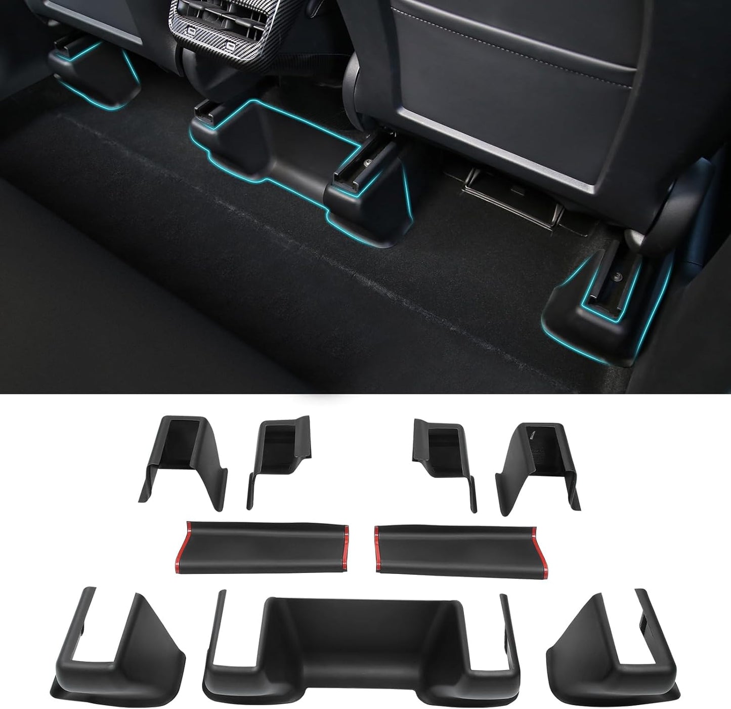 Shademax 9PCS Seat Slide Rail Pad Cover for Tesla Model Y 2020-2024 2025 Under Seat Slide Rail Protector Seat Track Anti-Kick Wrap Corner Protection Strip Scuff Plates Interior Accessories