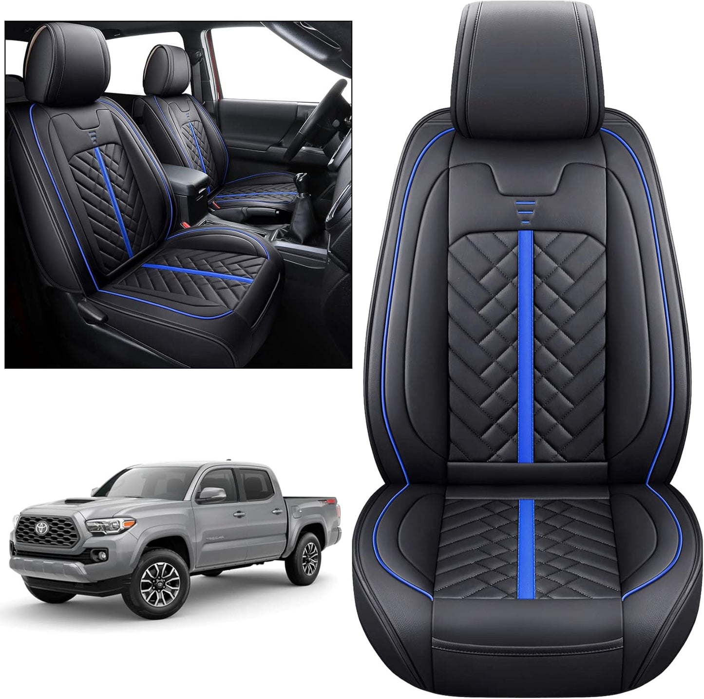 Tomatoman Toyota Tacoma Rear Seat Covers 2005-2024 2025 TRD Sport Off Road Limited SR5 V6 Crew Double Extended Cab Truck Airbag Compatible Back Car Cushions with Faux Leather(Rear Seat/Black-Red)