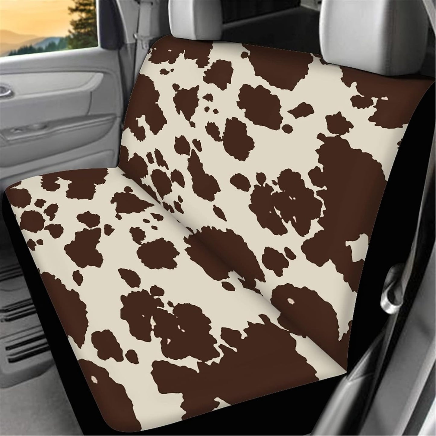 AFPANQZ Cowhide Milk Cow Print Car Rear Bench Protective Seat Cover - Brown, Polyester Fabric, Universal Fit, Full Wrap, Dust-Proof - For Trucks, Vans, SUVs