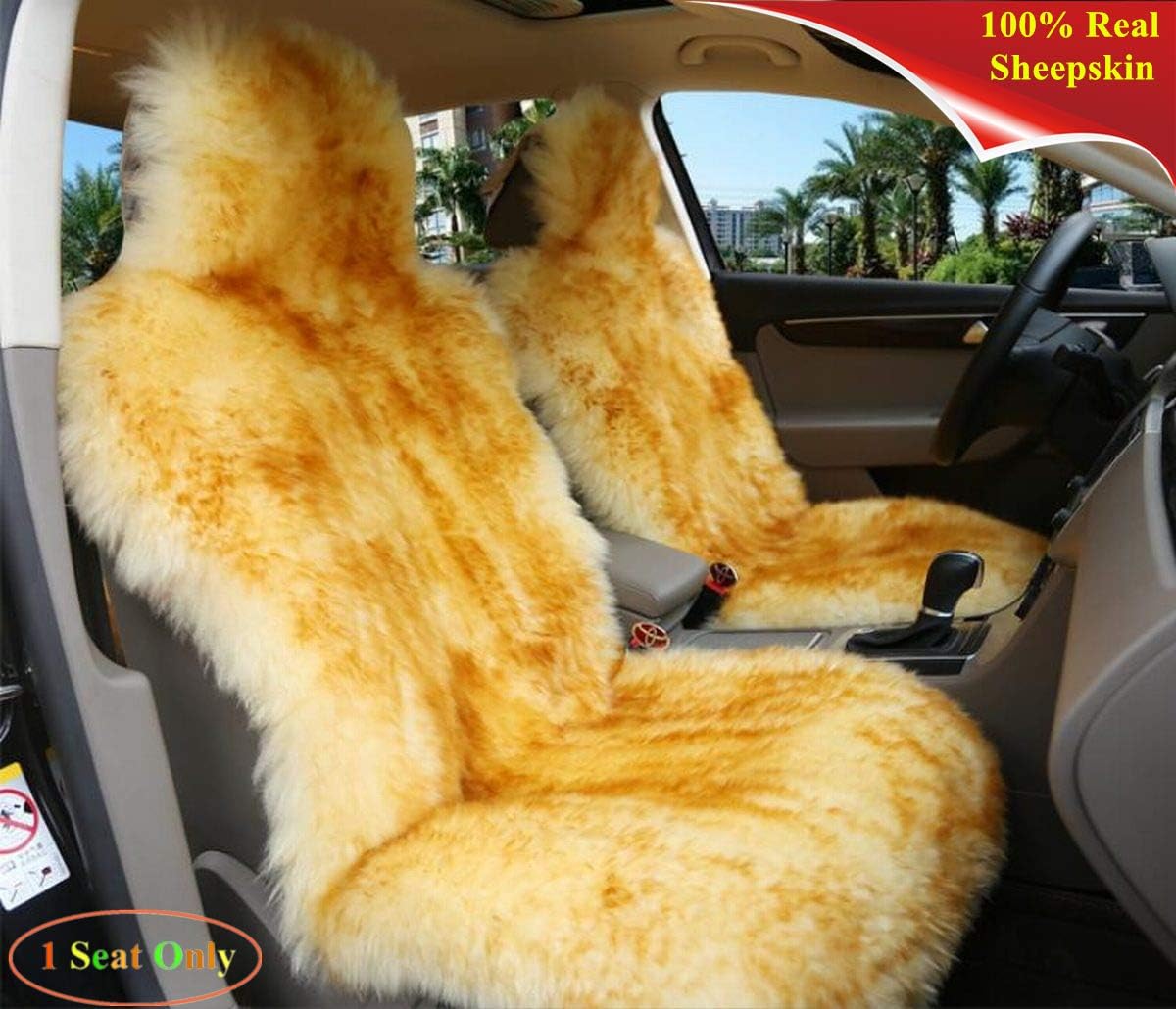 Sisha-A Winter Warm Authentic Australia Sheepskin Car Seat Cover Luxury Long Wool Front Seat Cover Fits Most Car, Truck, SUV, or Van (Purple)