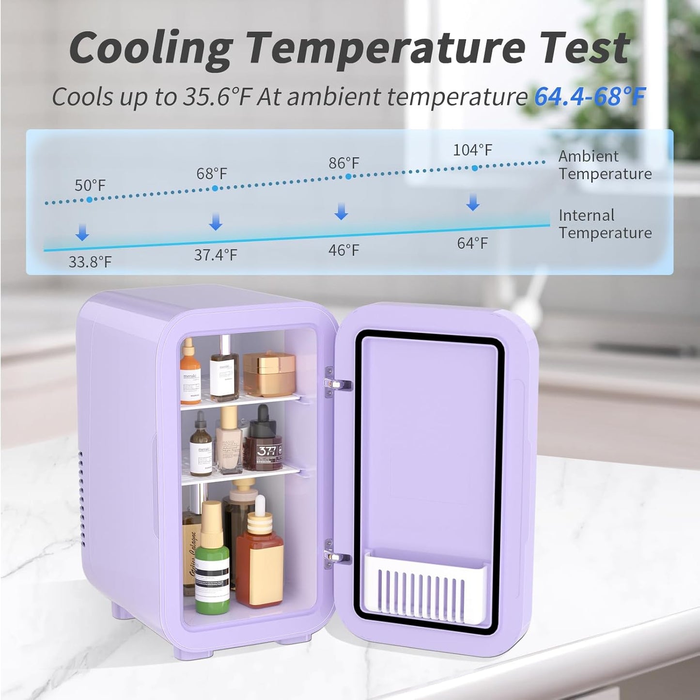 YASHE Mini Fridge, 6 Liter/8 Cans 110V AC/DC Portable Thermoelectric Cooler Refrigerators for Bedroom, Skincare, Beverage, Office, Dorm Room and Car, Purple