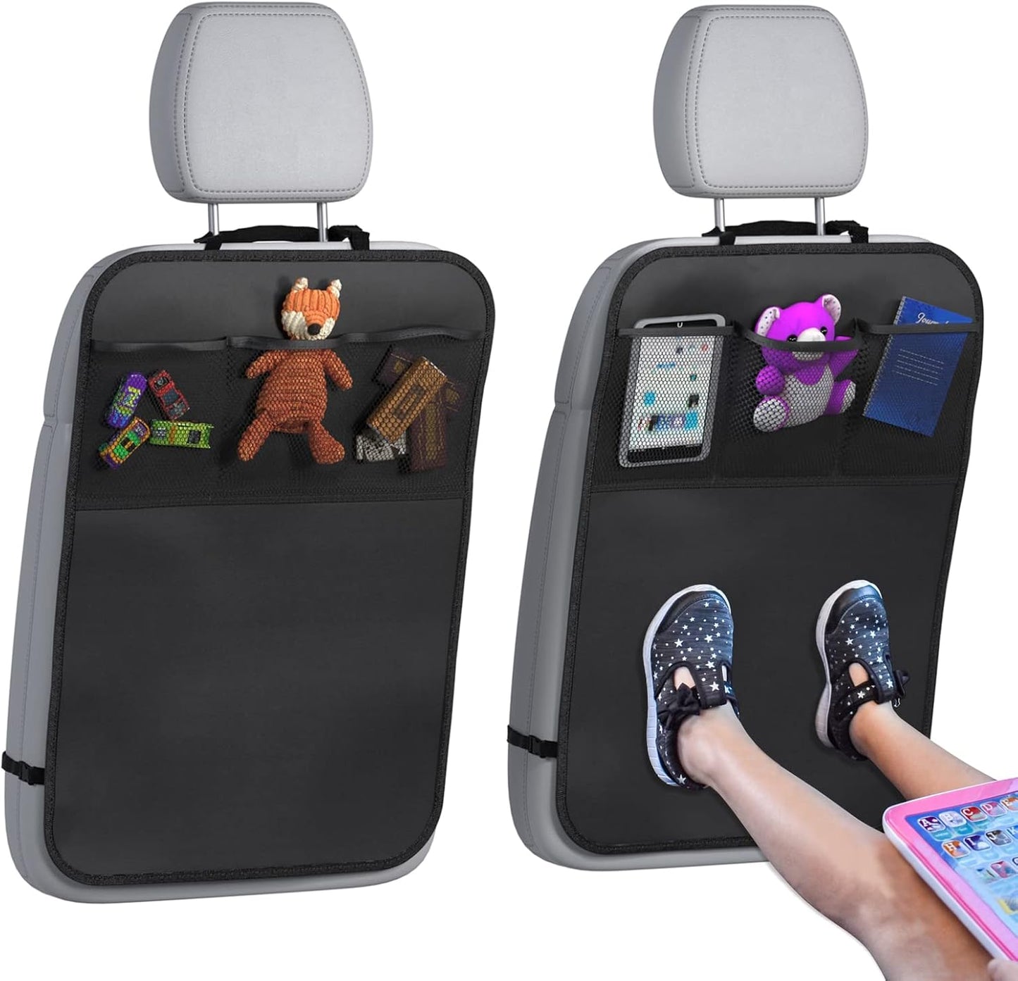 lebogner Back Seat Cover for Kids, 2 Pack Kick Mats Backseat Protector, Car Interior Travel Accessories Waterproof Kick Guard for Vehicles to Protect from Dirt, Mud & Scratches of Kids Feet, Beige