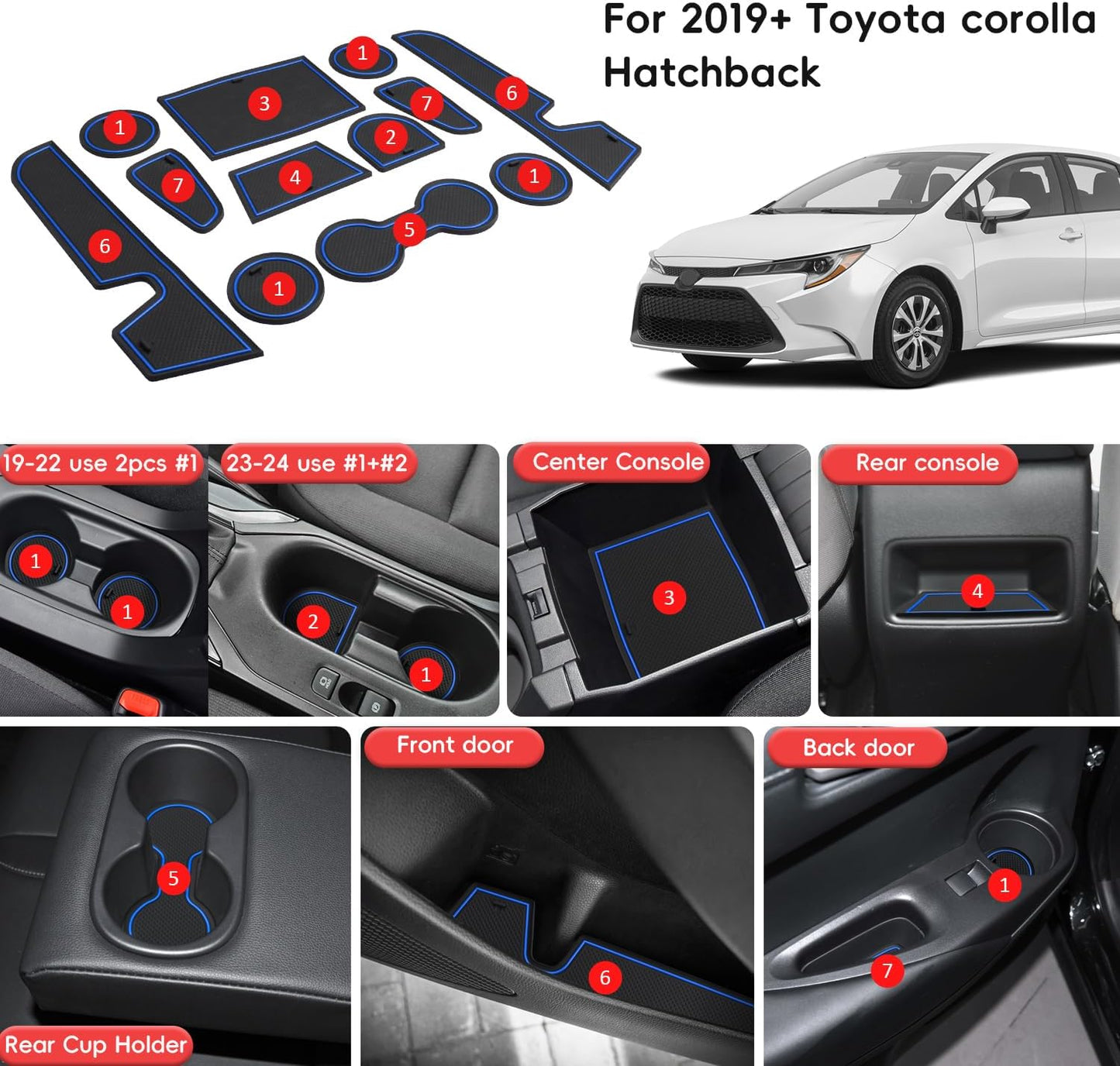 Auovo Anti Dust Mats for Toyota Corolla Hatchback 2019 2020 Accessories Custom Fit Cup Holder Inserts Door Liners (11pcs/Set) (Blue)