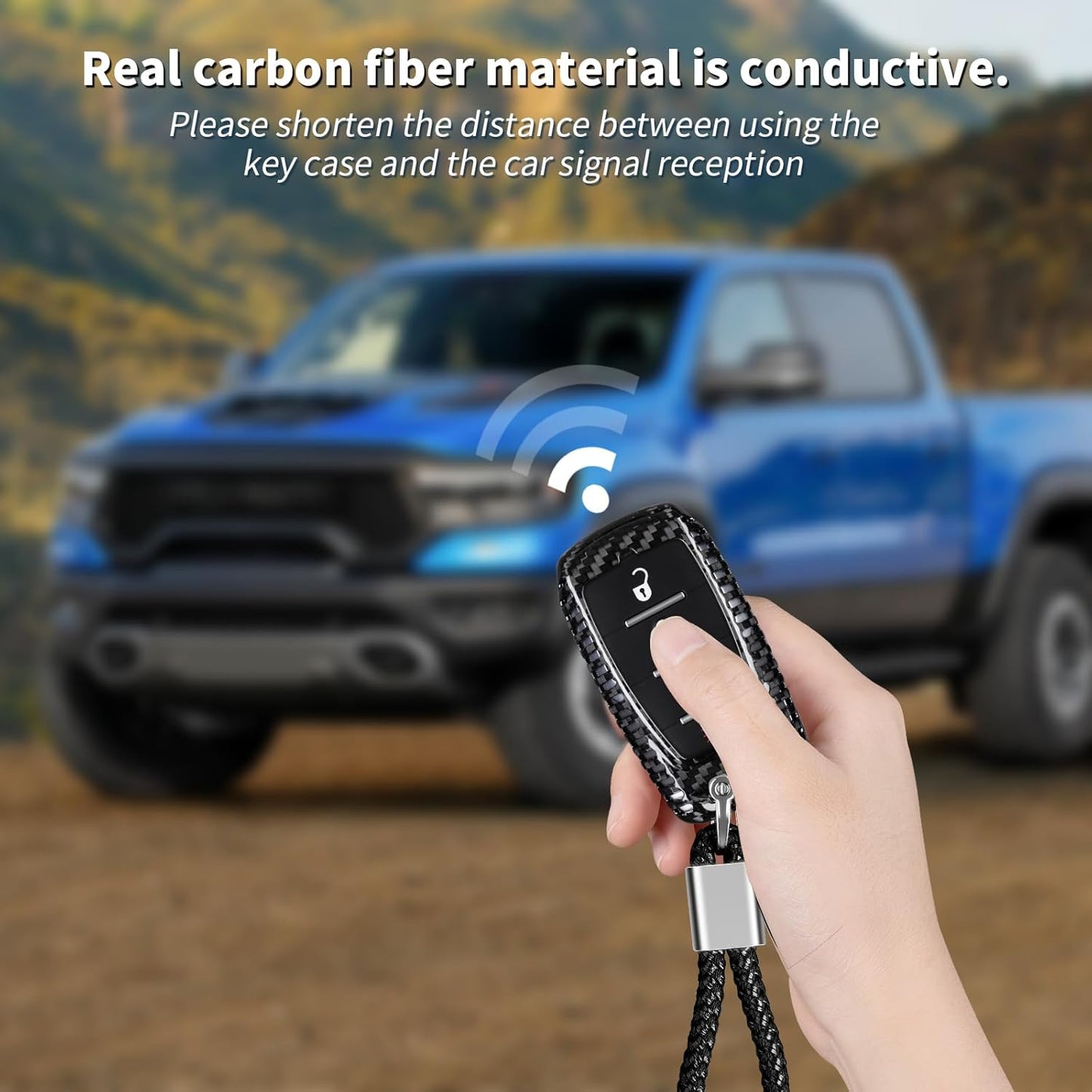 T-carbon Real Carbon Fiber Key Fob Cover Fits for Ram, Key Fob Protector fits for Ram 1500 2500 3500 Accessories for Power Wagon Tradesman Accessories Key Shell with Keychain 2019-2024, Black