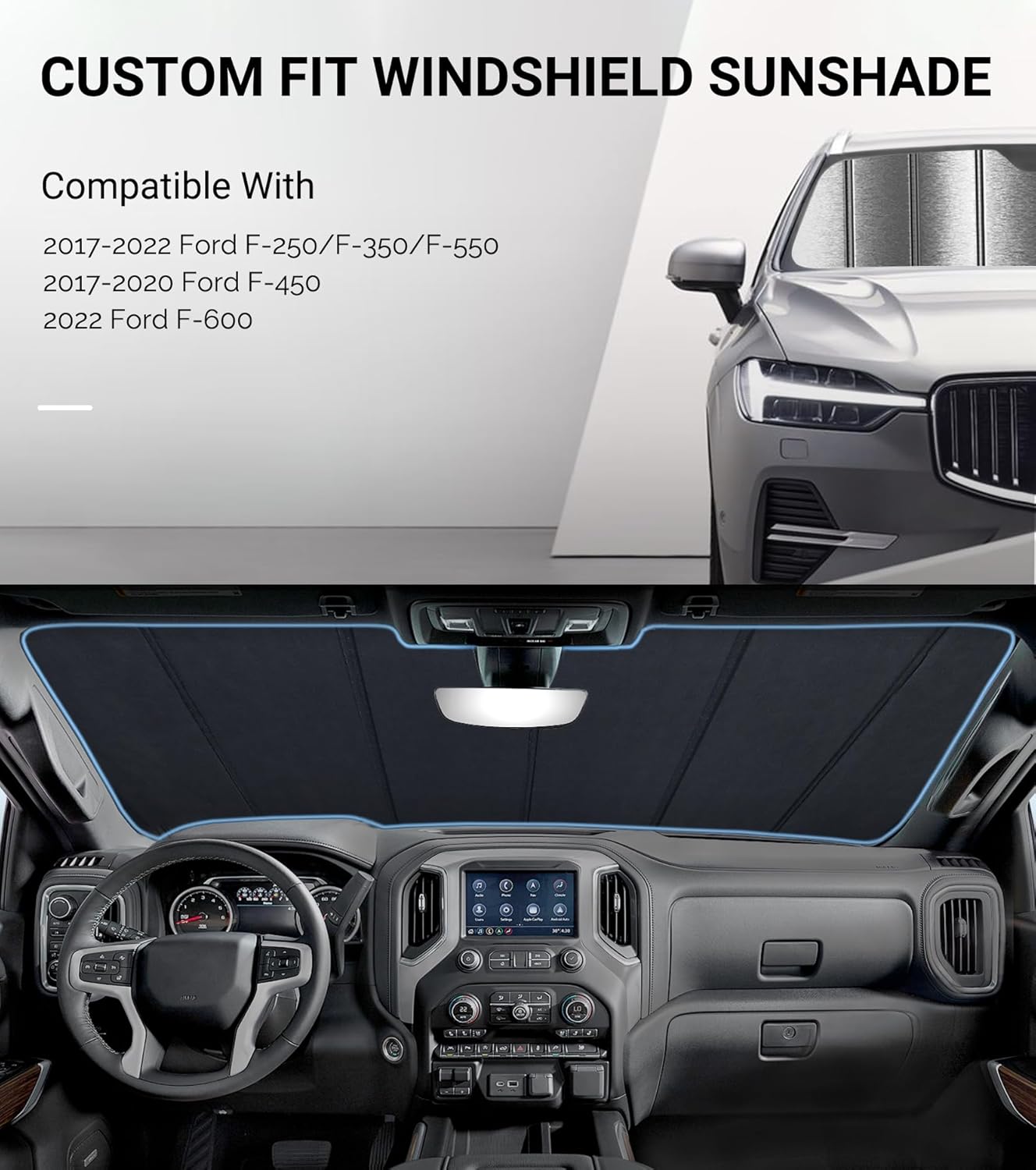 Pigenius Front Windshield Sun Shade for 2017-2022 Ford F-250/F-350 Super Duty F250 F350, Ultimate Folding Sunshade - Metallic Silver
