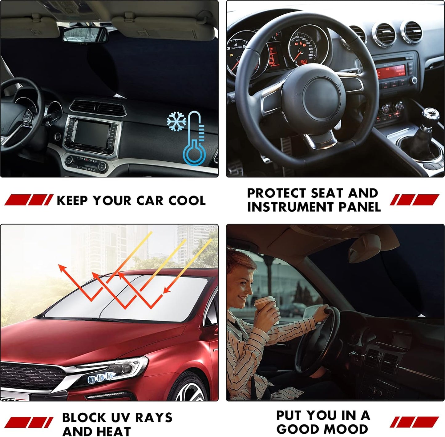 Vepagoo 2-Piece Car Windshield Sun Shade Cover, Auto Sun Shield Heat Protector for Front Window with Storage Bag, Car Sunscreen UV Reflector Protect Dashboard 28x31 inches