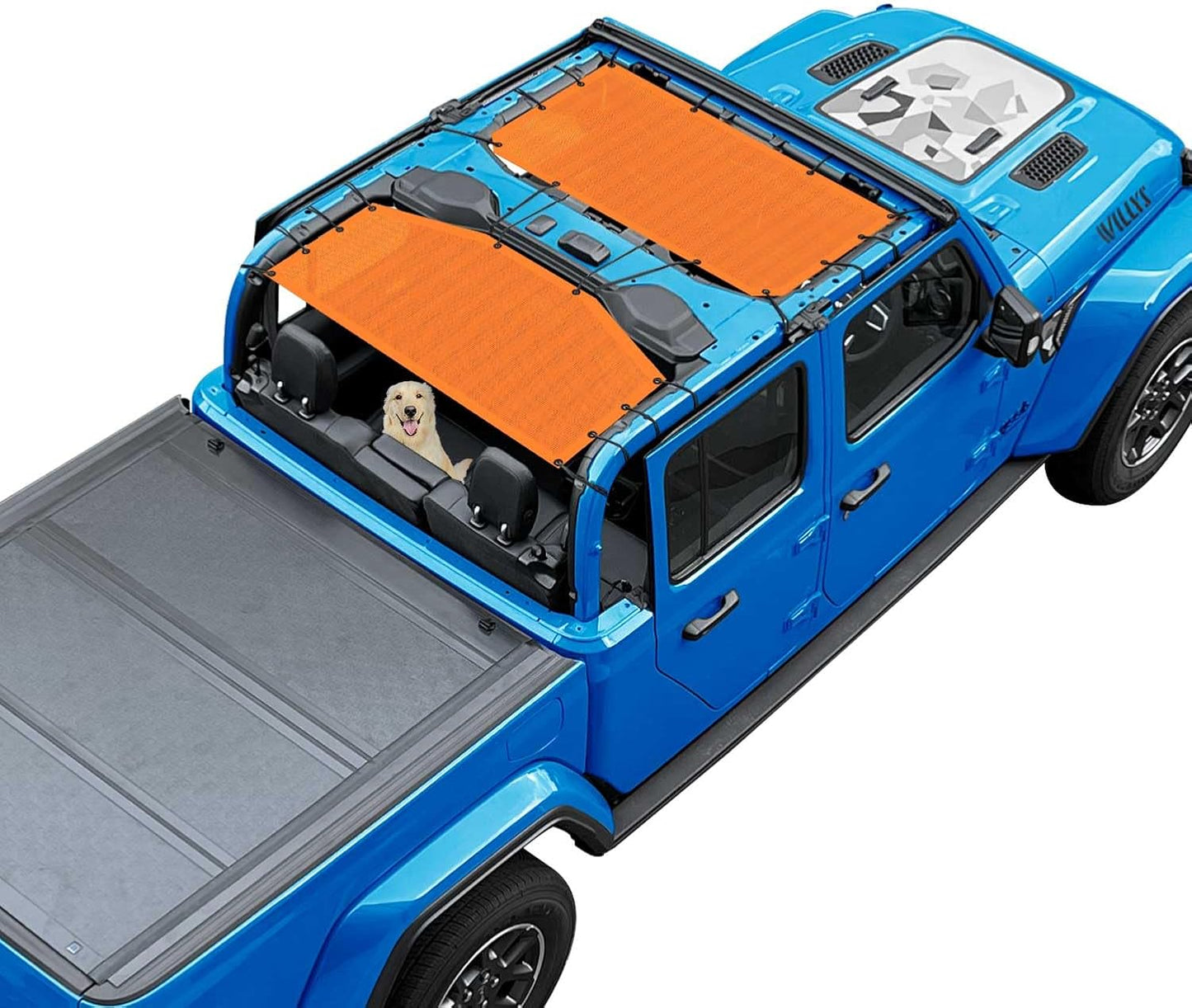 Coverspec JT Top Sun Shade Roof Compatible with Jeep Gladiator JT (2018-2023) 4 Door Jeep Sunshade Top Sunroof Bikini Cover- Blocks UV, Wind, Noise - Black Mesh for Full Length