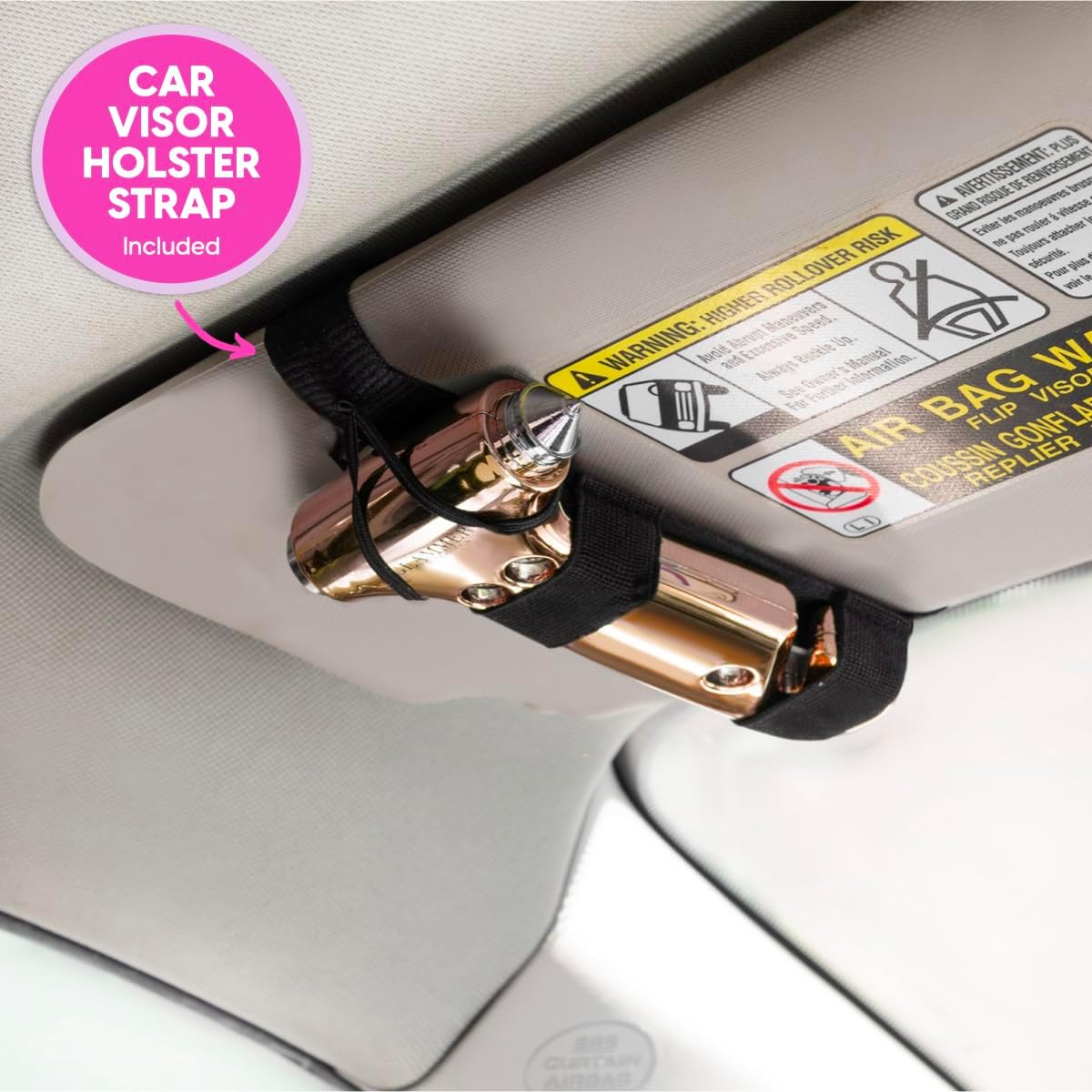 BLINGSTING Rose Gold Glammer Safety Hammer - Auto Glass Window Breaker and Seat Belt Cutter Emergency Escape Tool for Women's Safety, Child Safety, Family Rescue in Vehicle Roadside Emergency