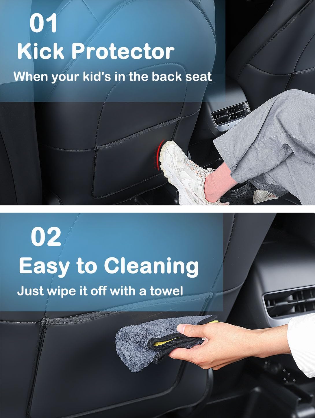 EVMODS for Tesla Back Seat Protector for Kids,Child Feet Kick Mats Seat Cover Waterproof Pet Protect Covers for Stains and Scratches Fit Tesla Model Y/3/S/X Accessories 2PCS